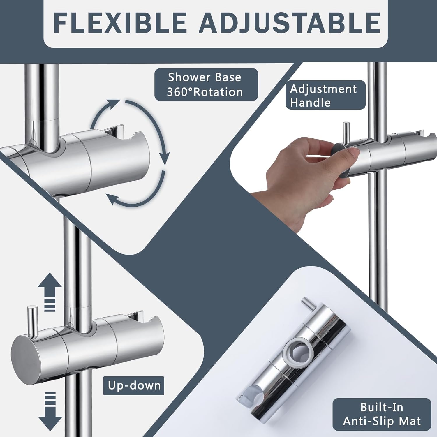 Barre de douche inox 70 cm – Support pommeau 360° – Fixations adaptables – Finition brossée élégante - 4