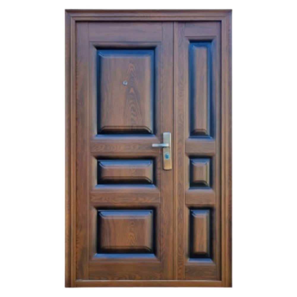 Usa metalica dubla de exterior cu izolatie Novo Doors ND5001, 120x200 cm, Deschidere stanga, Tabla 0.7 mm, Pentru case, Maron deschis