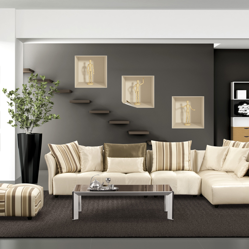 Pegatina de 3d 3 siluetas - adhesivo de pared - revestimiento sticker mural decorativo - 30x90cm