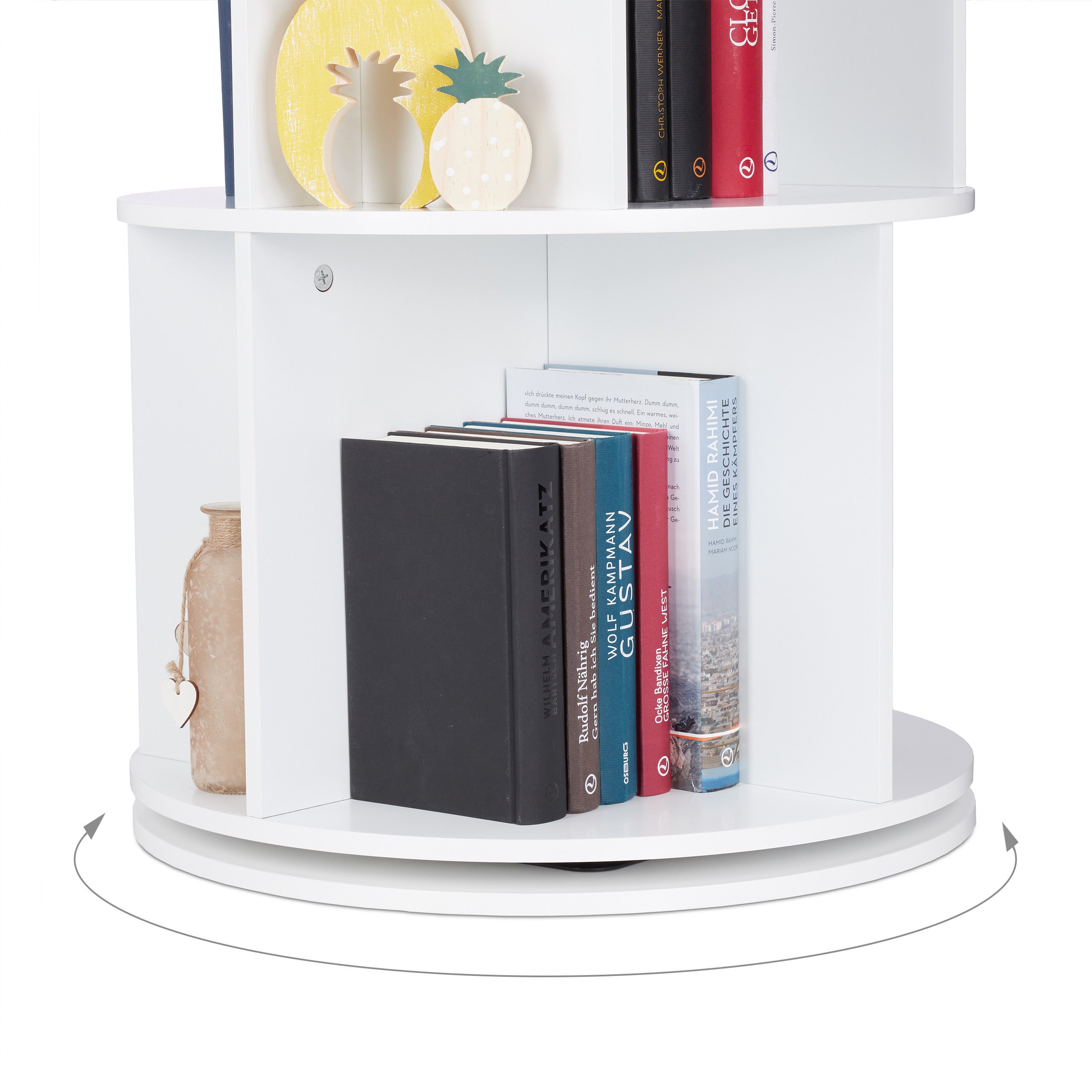 Estante giratória, prateleira rotativa, MDF, armazenamento de CD/DVD, 138 x 50 cm, branca, Relaxdays - 6