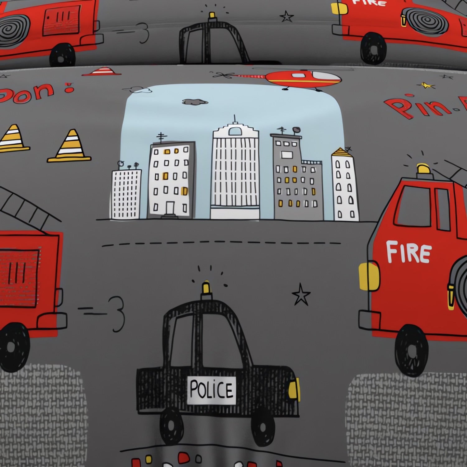 Parure housse de couette 140x200 cm POMPIERS gris, 100% coton 57 fils/cm2, par Soleil d'Ocre - 3