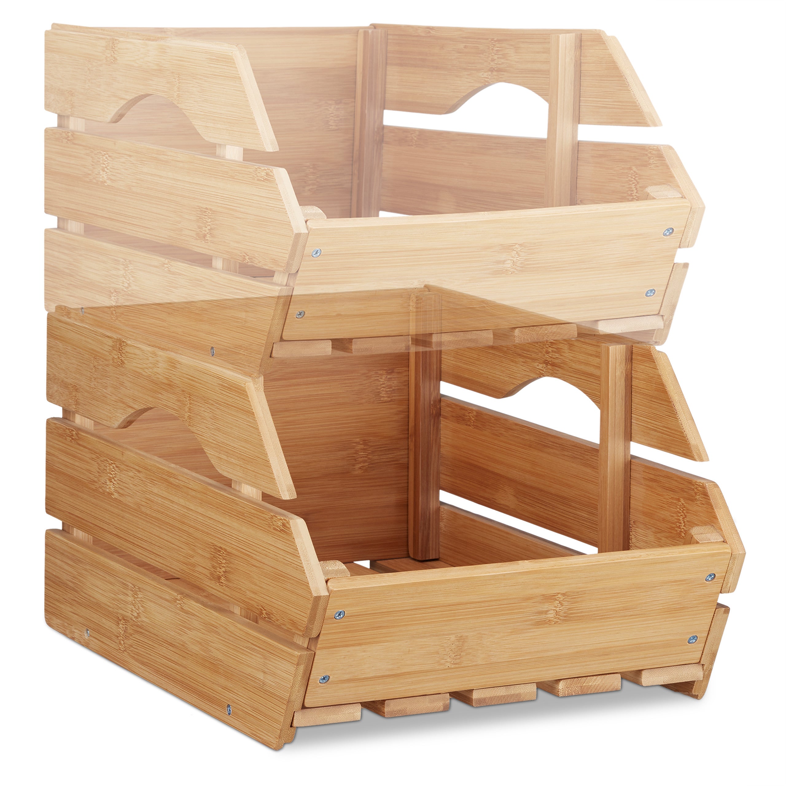 3x Caisses en bambou, cagette effet bois boîte de rangement empilable universelle HxlxP: 20,5 x 27 x 38 cm, nature - 6