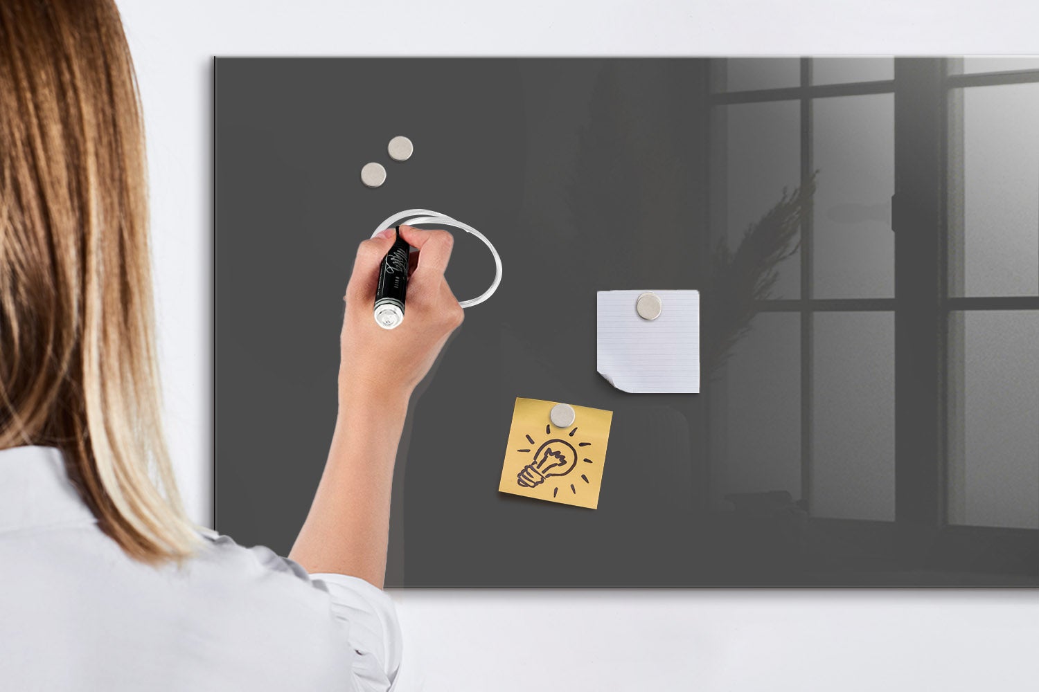 Tableau magnétique mural, Tulup - 120x60 cm - Couleur grise, 5 aimants, une éponge, un marqueur blanc - 7