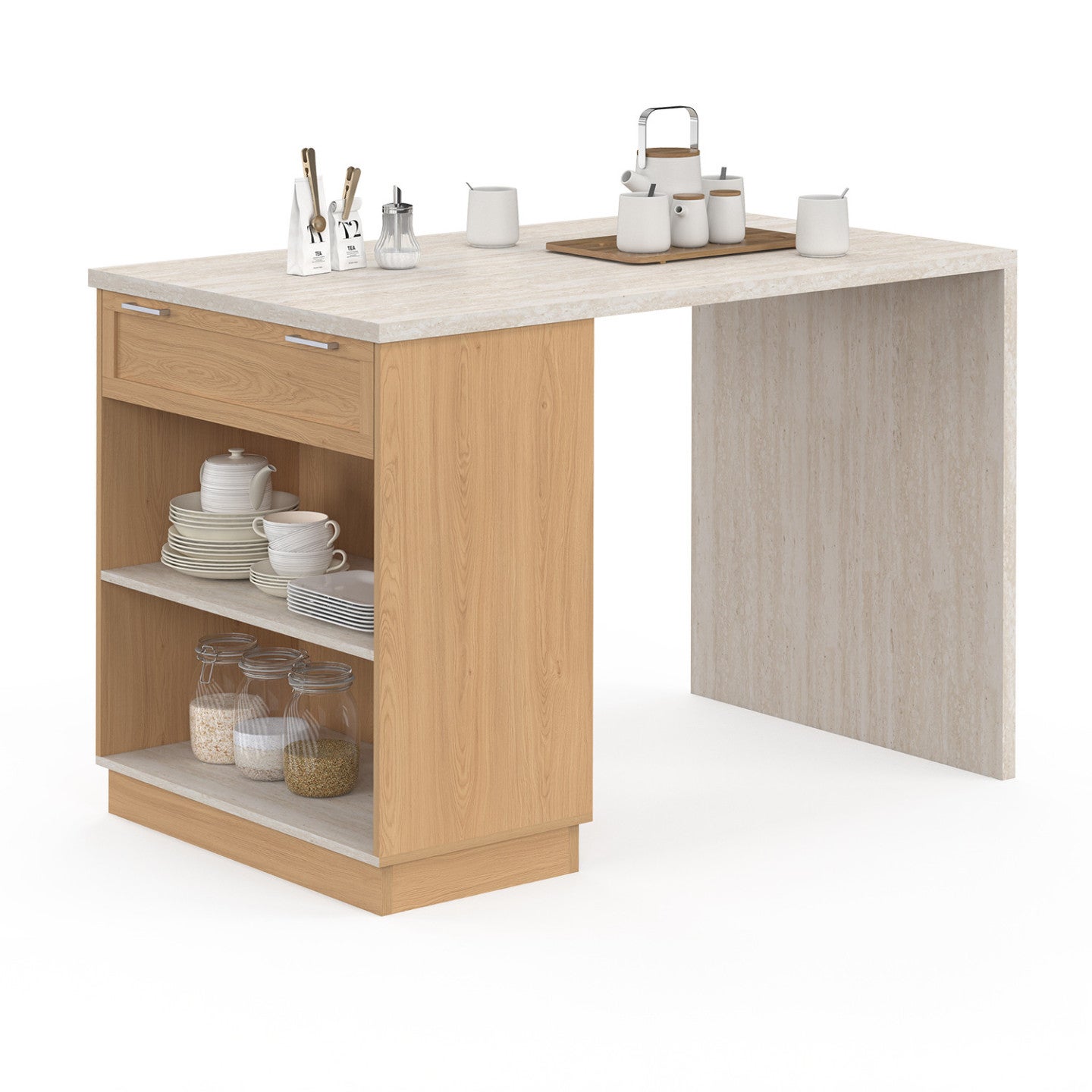 Ilot central mange-debout 4 personnes VITO 130 cm bois et plateau effet travertin - 2