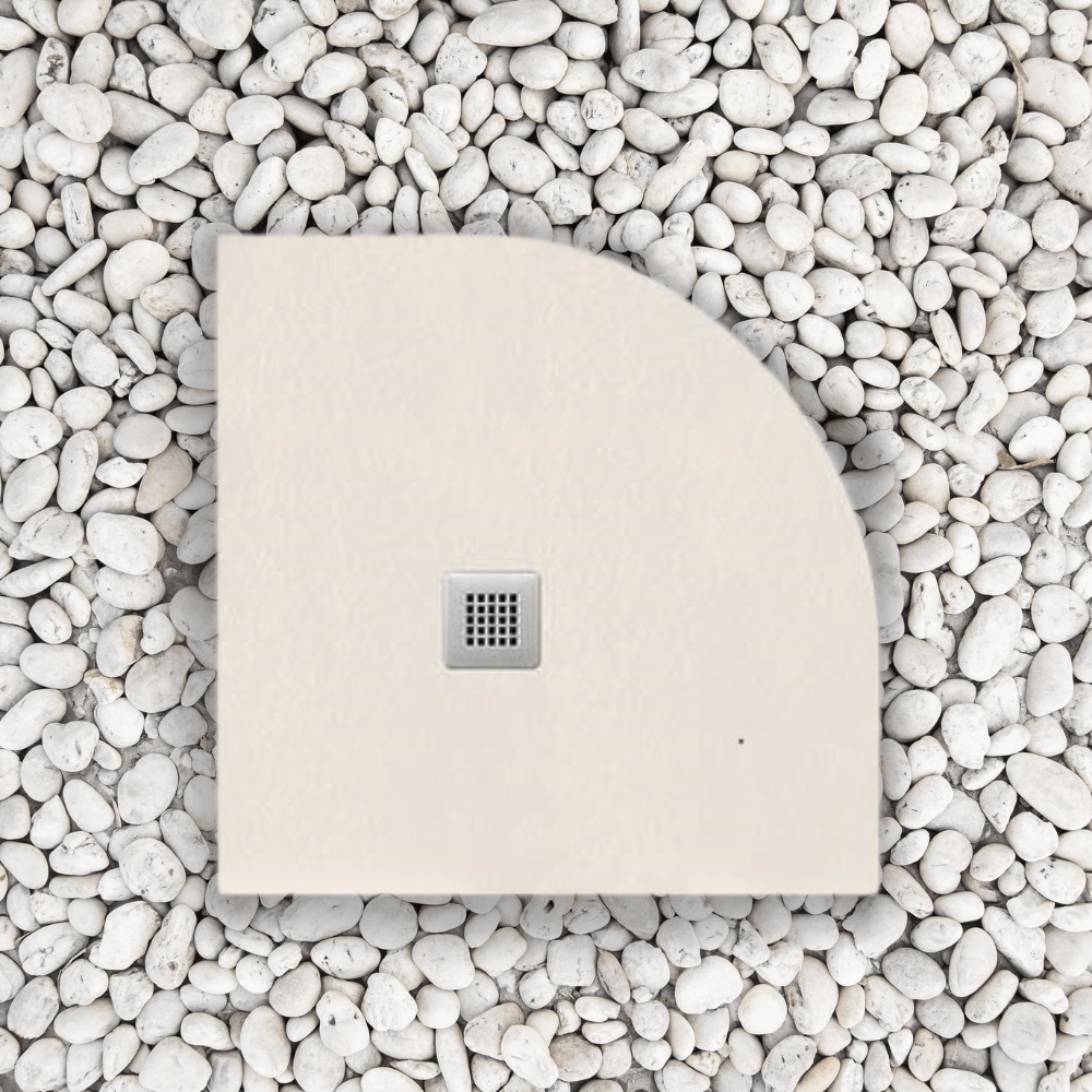 Brodzik półokrągły Vulcano Line Slim 100x100 cm w kolorze beżowym RAL 9001 z żywicy syntetycznej i proszku marmurowego z wolnym odpływem - FRASCIO