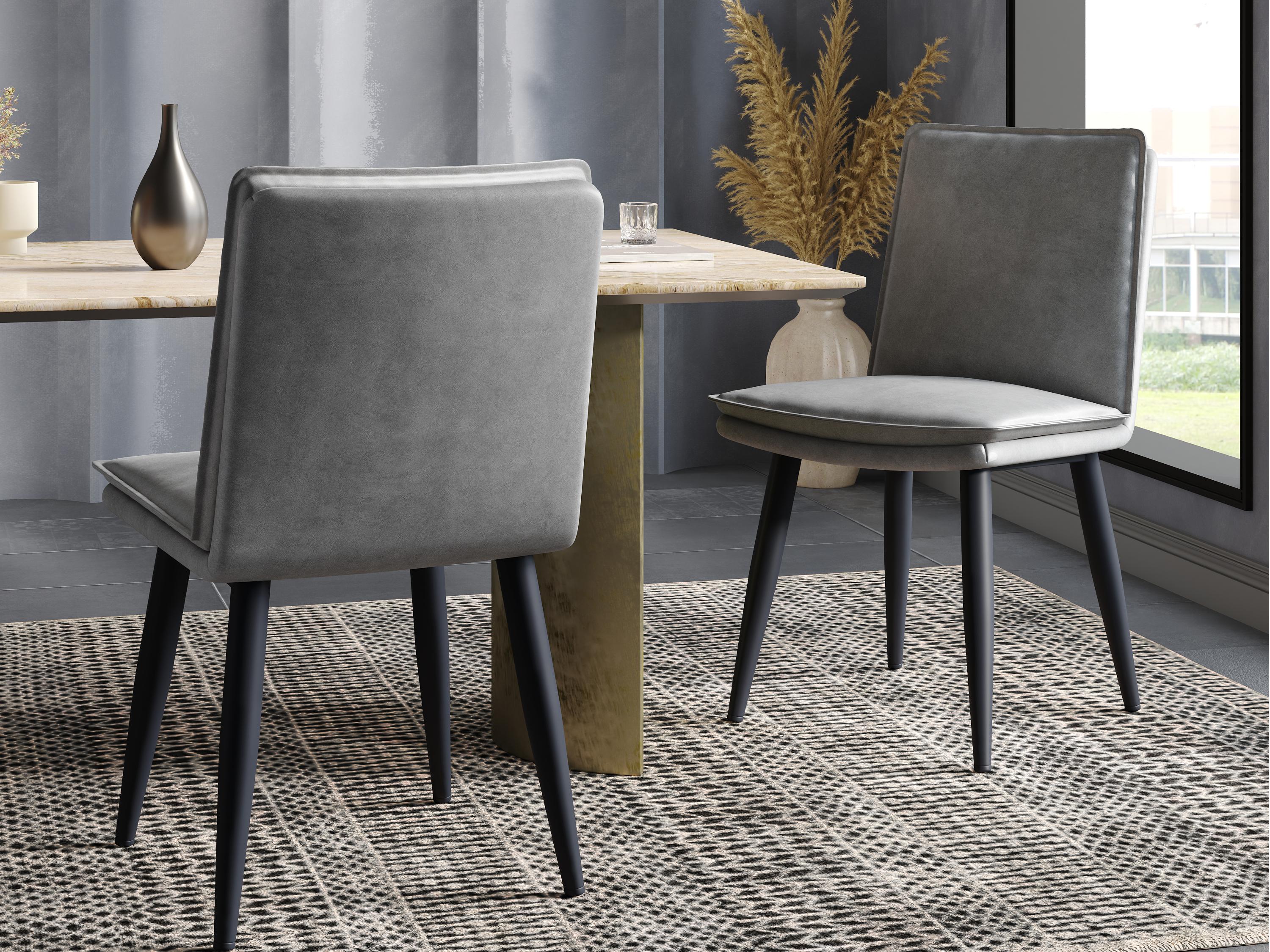 Zestaw 2 krzeseł do jadalni - podwójne poduszki - tkanina poliuretanowa - nogi metalowe - szare