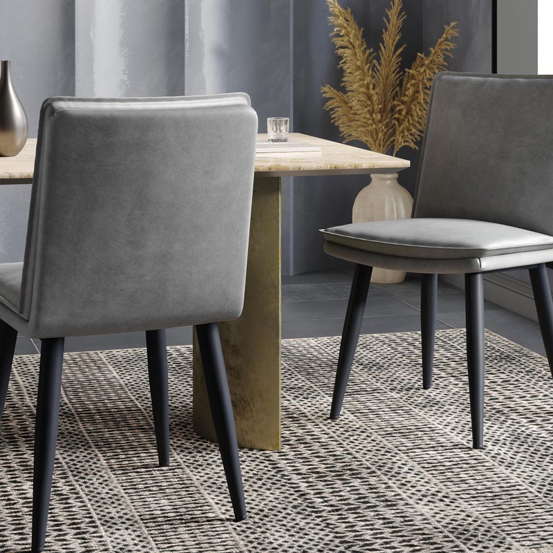 Zestaw 2 krzeseł do jadalni - podwójne poduszki - tkanina poliuretanowa - nogi metalowe - szare