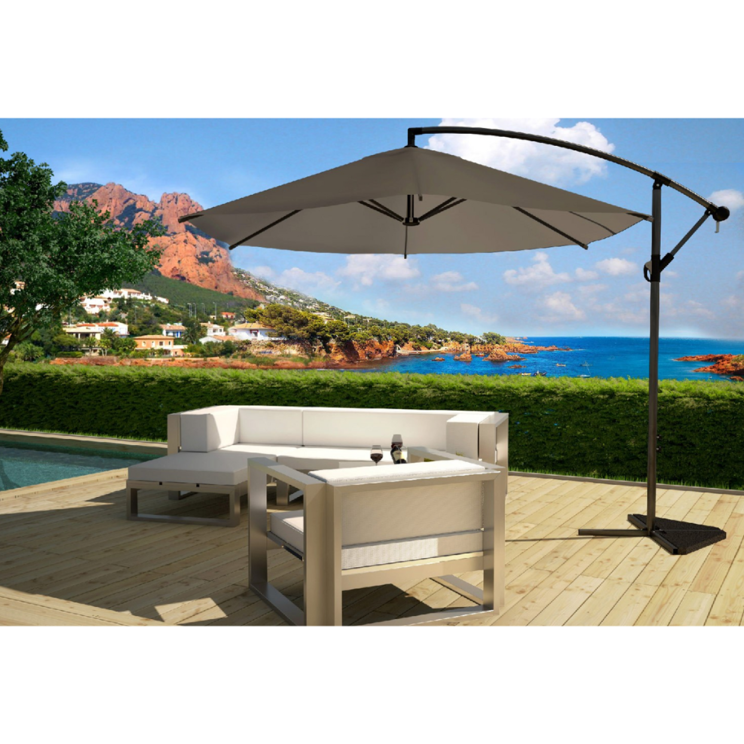 Parasol déporté diamètre 3m gris PORTICCIO - 3