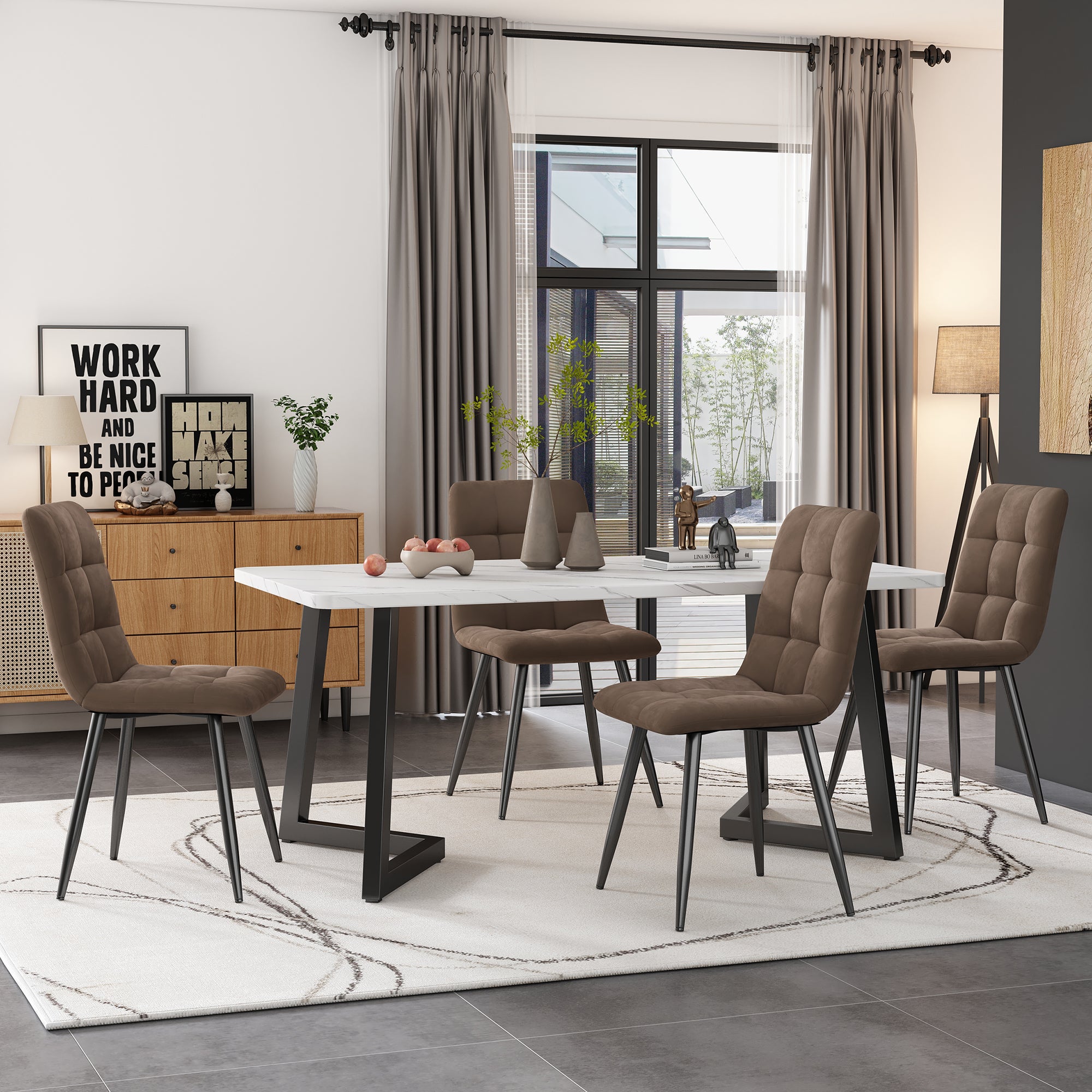 Zestaw do jadalni-Nowoczesny stół jadalny 117×68 cm-Zestaw z 4 krzesłami-Prostokątny stół-Stół kuchenny