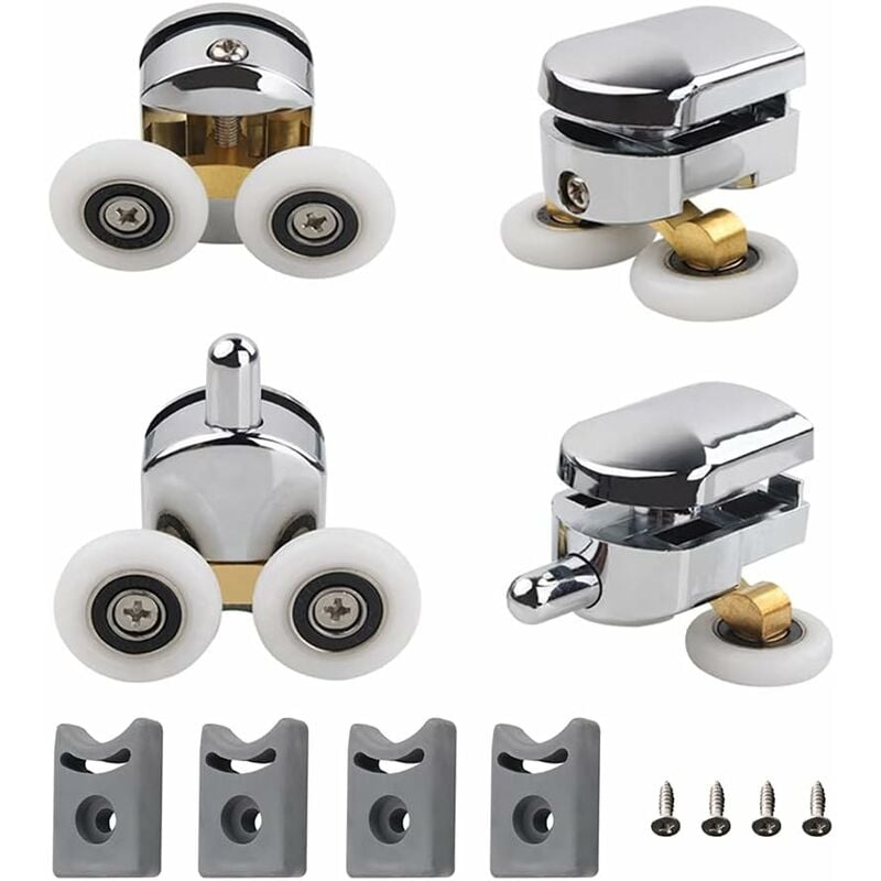 Zestaw 4 podwójnych rolek, kółka mocujące zamienne, rolka do drzwi przesuwnych, kółko do drzwi, rolki do kabiny prysznicowej 23 mm