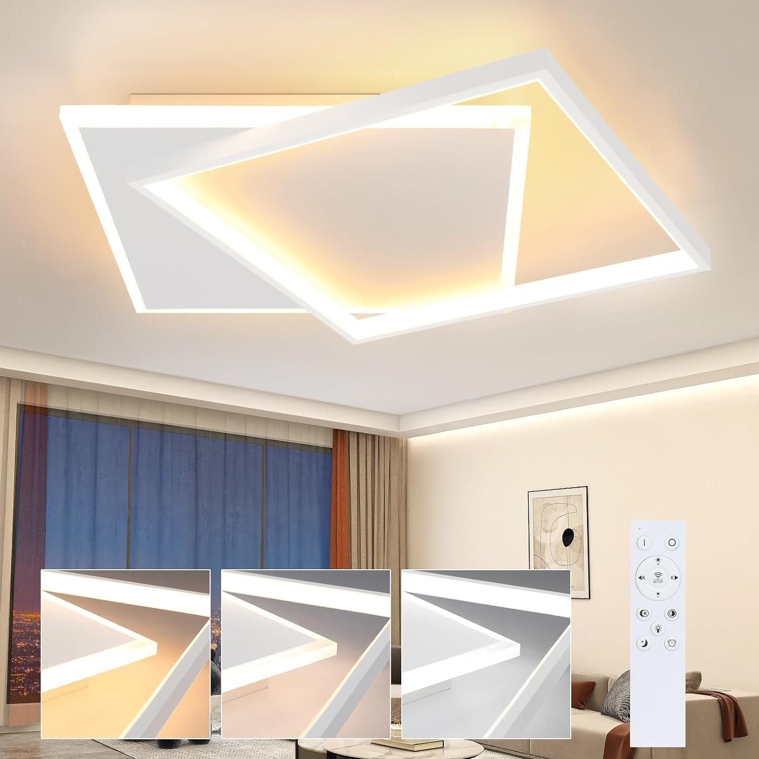 NETTLIFE Plafonnier LED réglable 44W blanc design carré avec