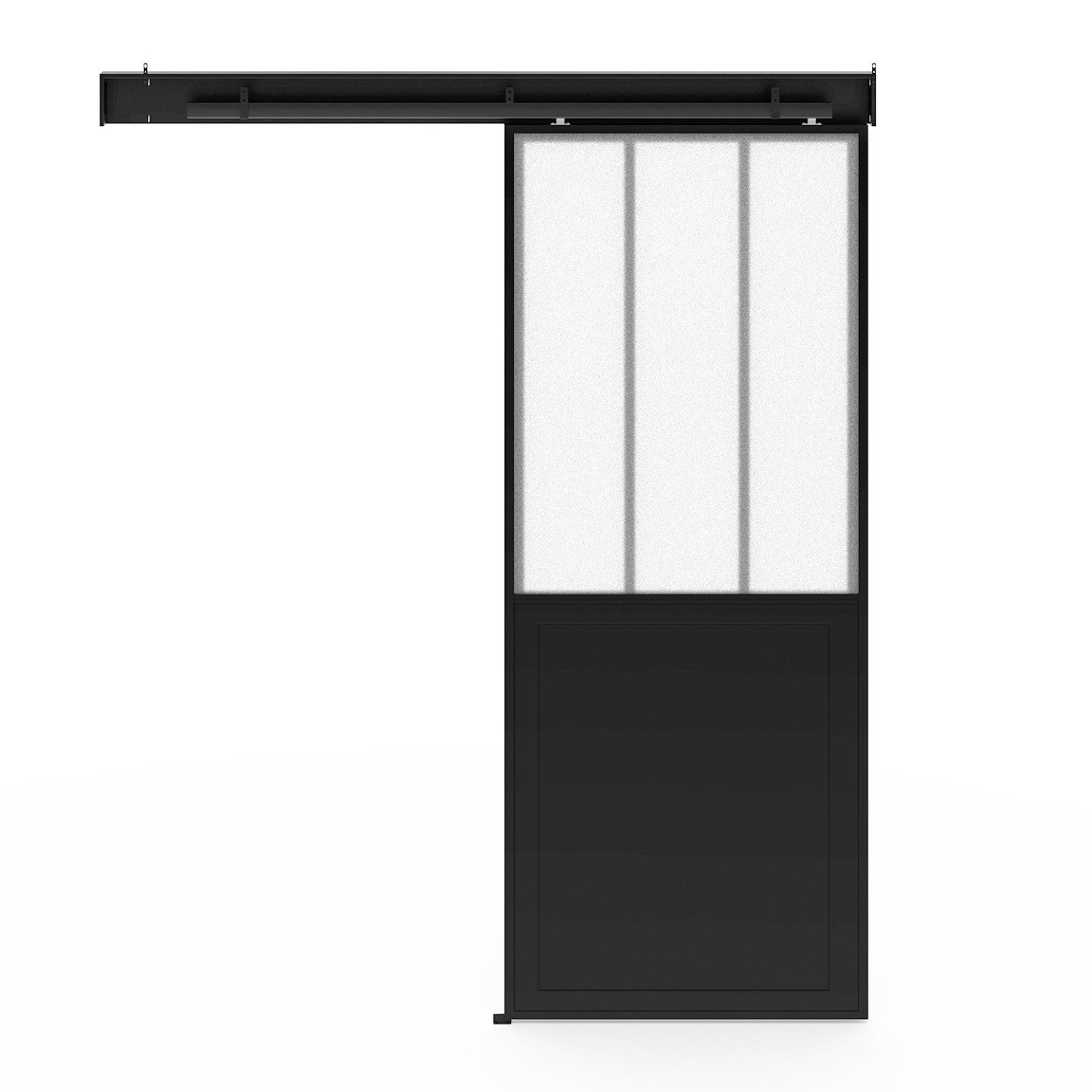 Kit porte coulissante verrière verre trempé givré 83 cm en métal + MDF avec rail et fixations - 4