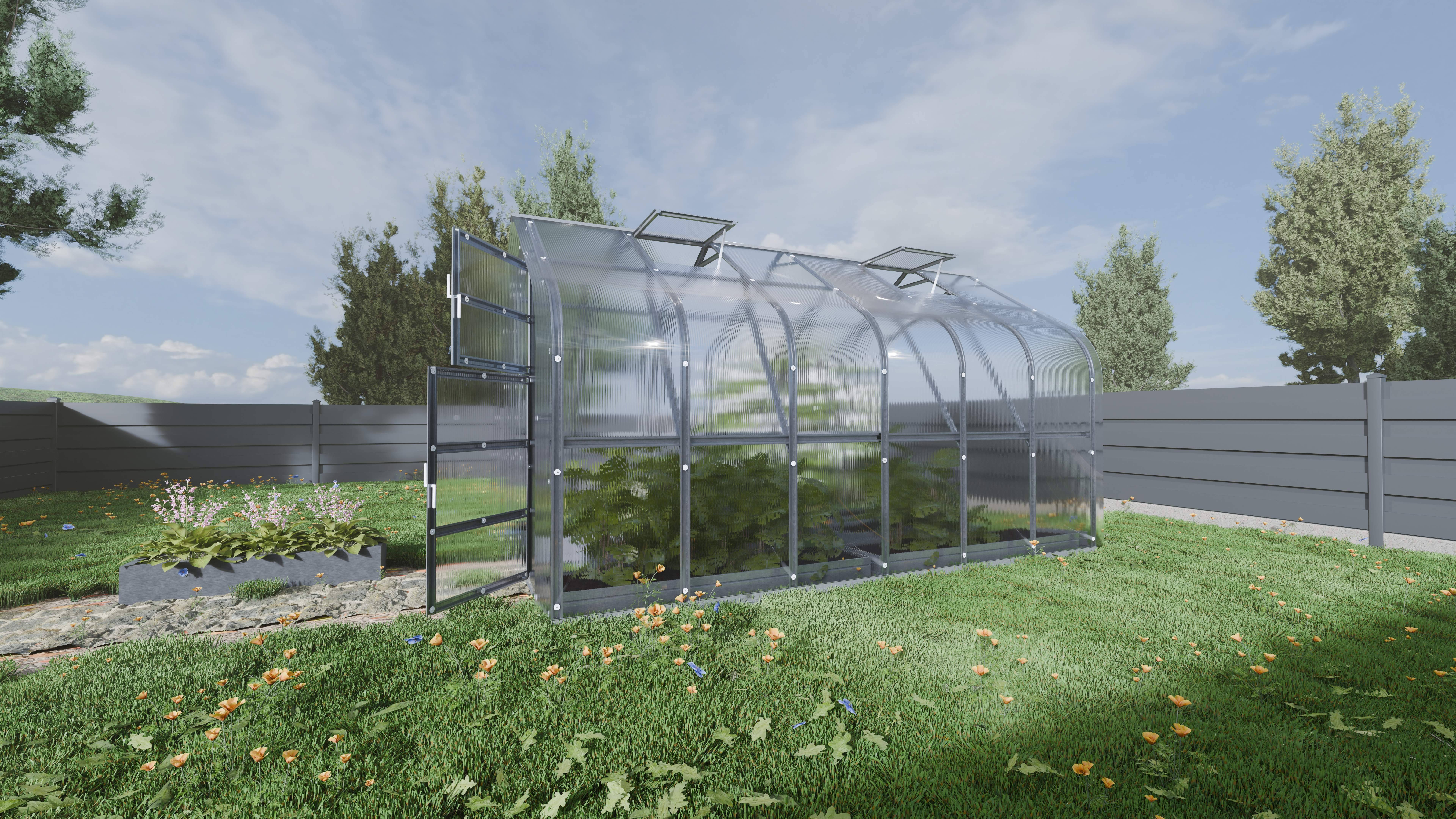 Serre de jardin KLASIKA Standard 10m2, 2,5m x 4m, 6 mm avec revêtement en polycarbonate (Avec 2 toits ouvrants automatiques) - 3