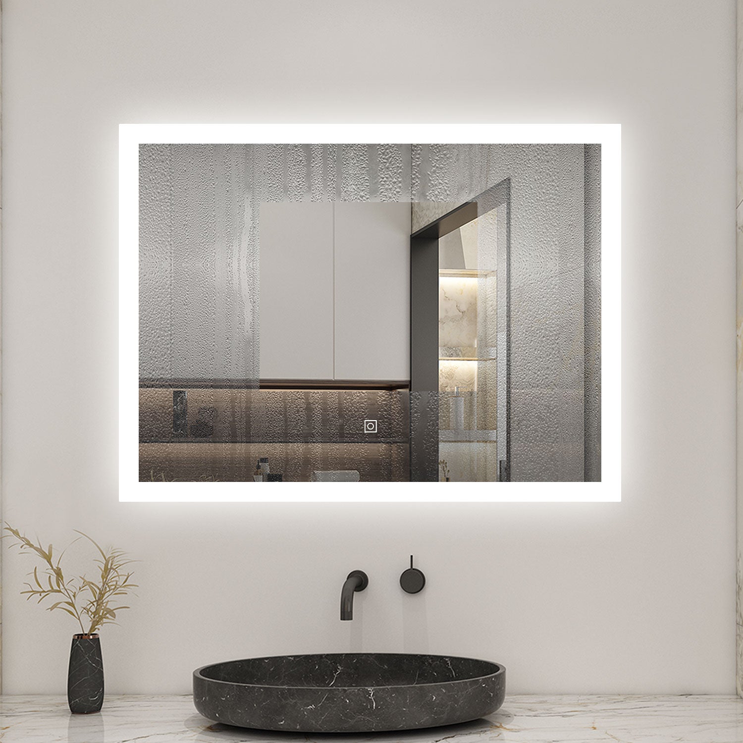 AICA Miroir lumineux rectangulaire 60x50cm,3 couleurs + dimmable + anti-buée + mémoire, miroir salle de bain - 5