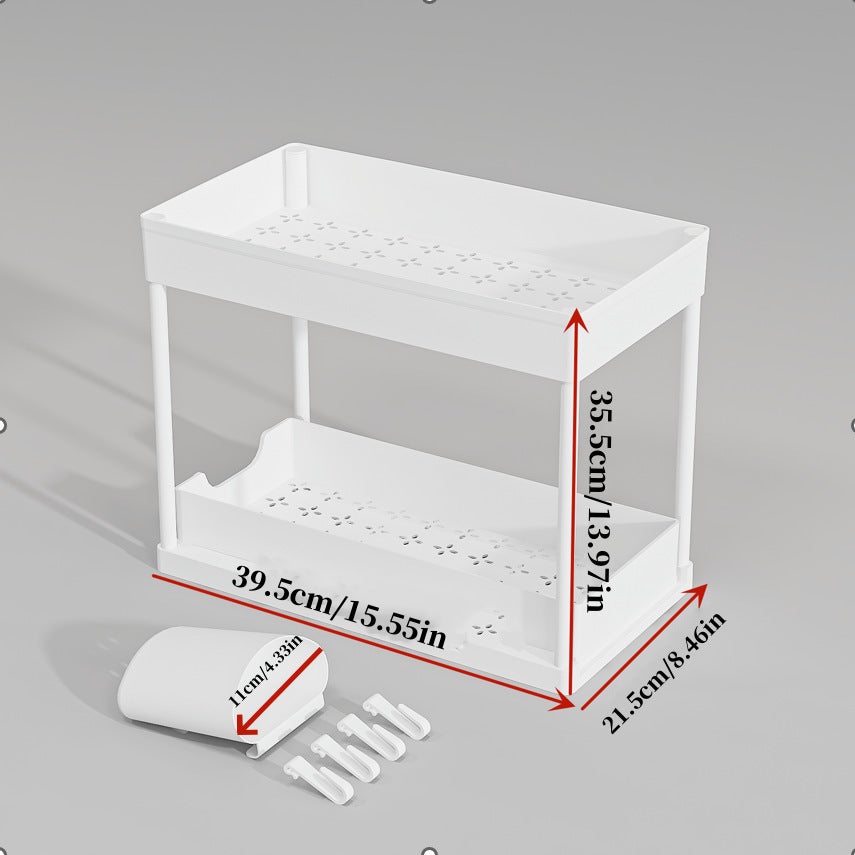 Lot de 2 organiseurs sous évier, organiseur à 2 niveaux sous évier de cuisine et salle de bain, organiseur sous armoire avec tiroir coulissant - 6