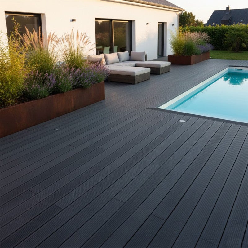 Lame terrasse bois composite plein Maxima L 360 cm - Gris anthracite, Ep. 22mm, Larg. 14 cm, Long. 360 cm - 3