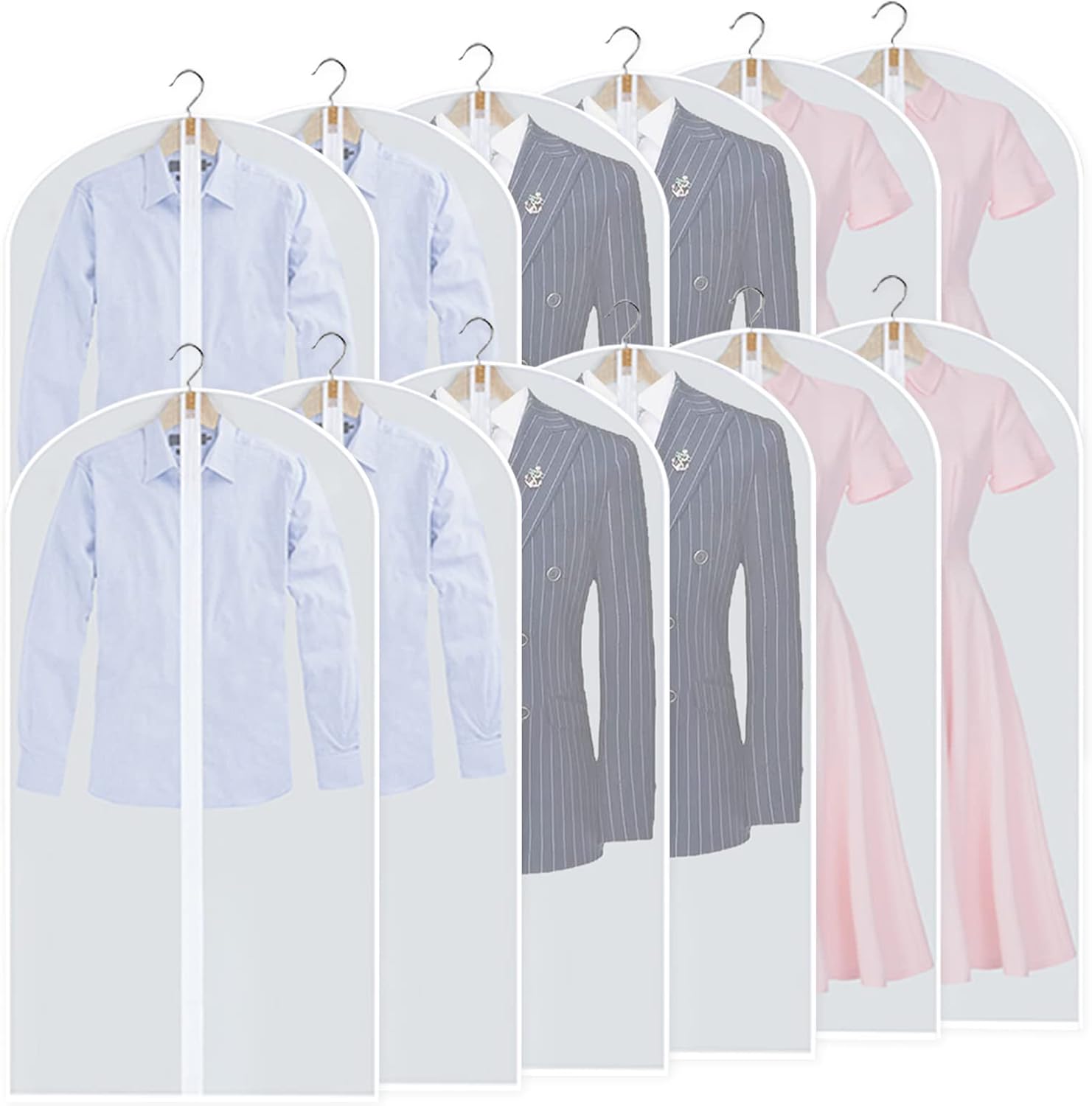 Zestaw 12 pokrowców na ubrania 60x100 cm, przezroczyste, z zamkiem błyskawicznym, na garnitury, sukienki, płaszcze i koszule