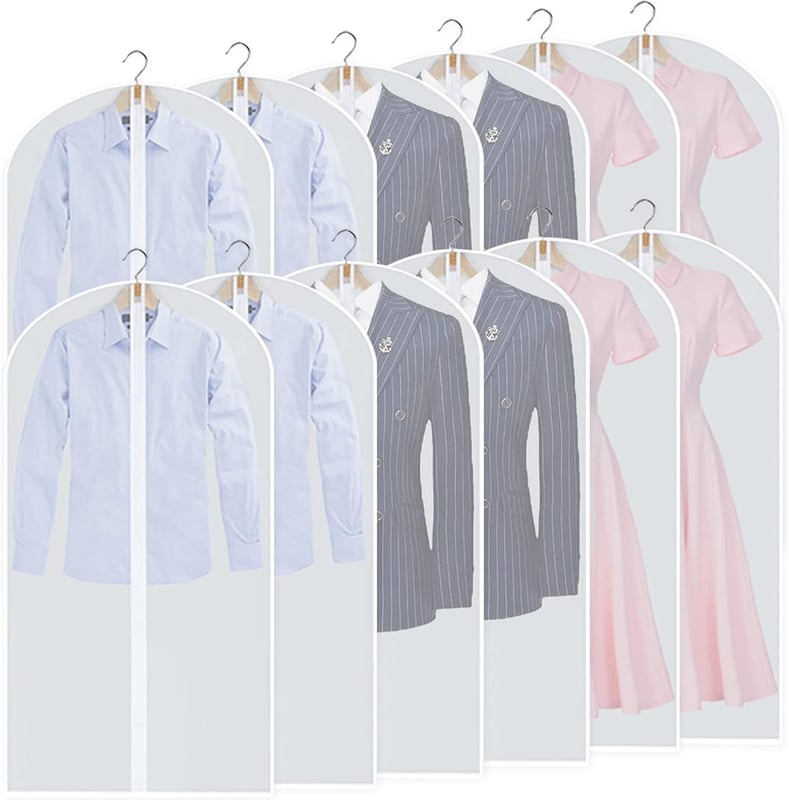 Zestaw 12 pokrowców na ubrania 60x100 cm, przezroczyste, z zamkiem błyskawicznym, na garnitury, sukienki, płaszcze i koszule