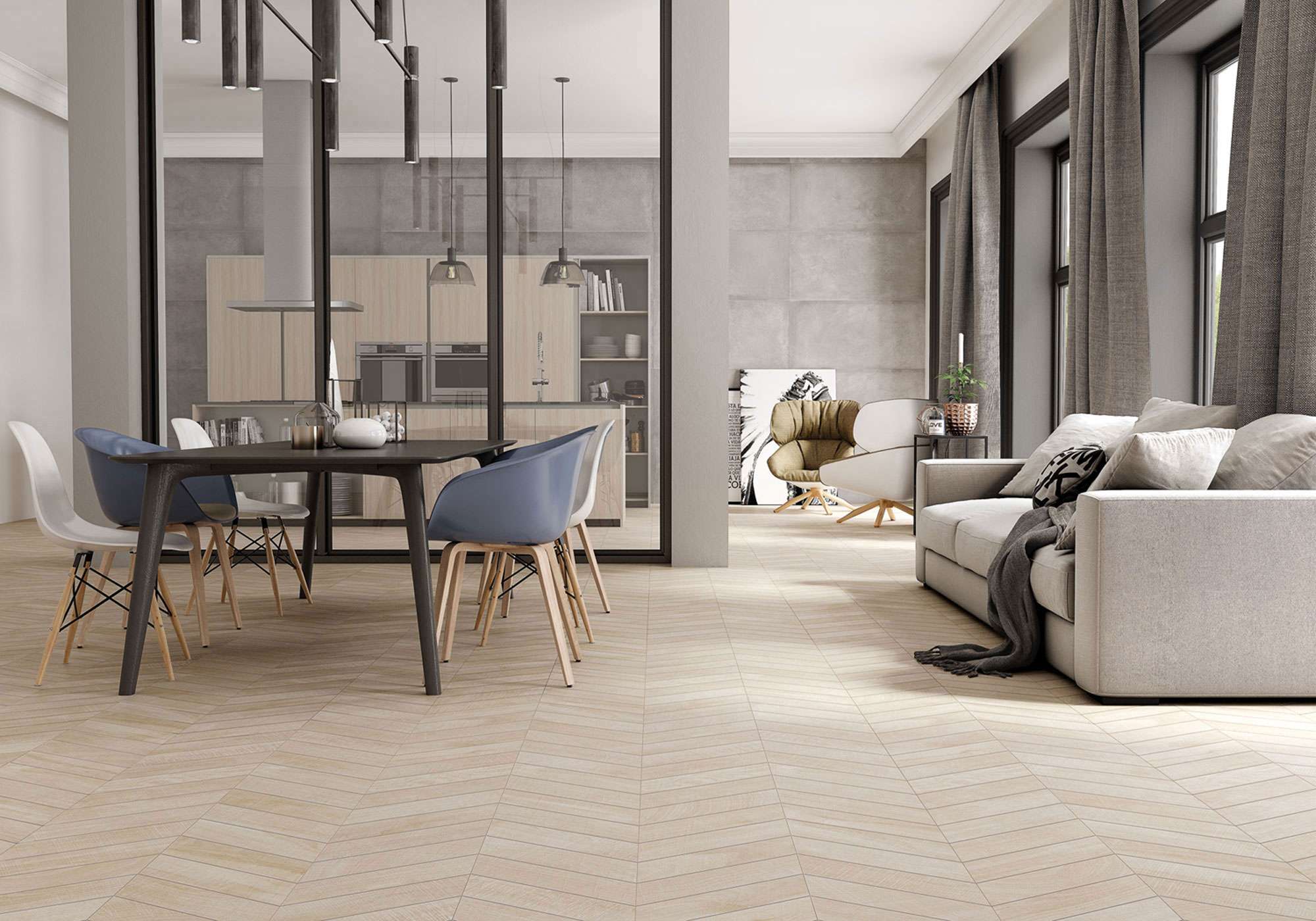 Carrelage sol / mur effet bois design chevron 60x120 cm ARTWOOD CHEVRON BONE (vendu par boite de 1.44m2) - 2