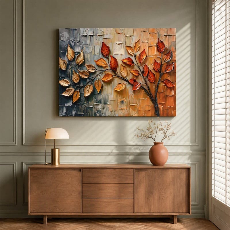 Tableau sur toile Feuilles d'Automne Effet Relief 80x60 cm, châssis ...