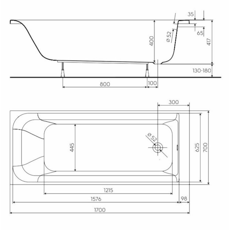 KOLO by Geberit Rekord 170 x 70 cm Baignoire droite avec pieds en acrylique, blanc (XWP1670000) - 4