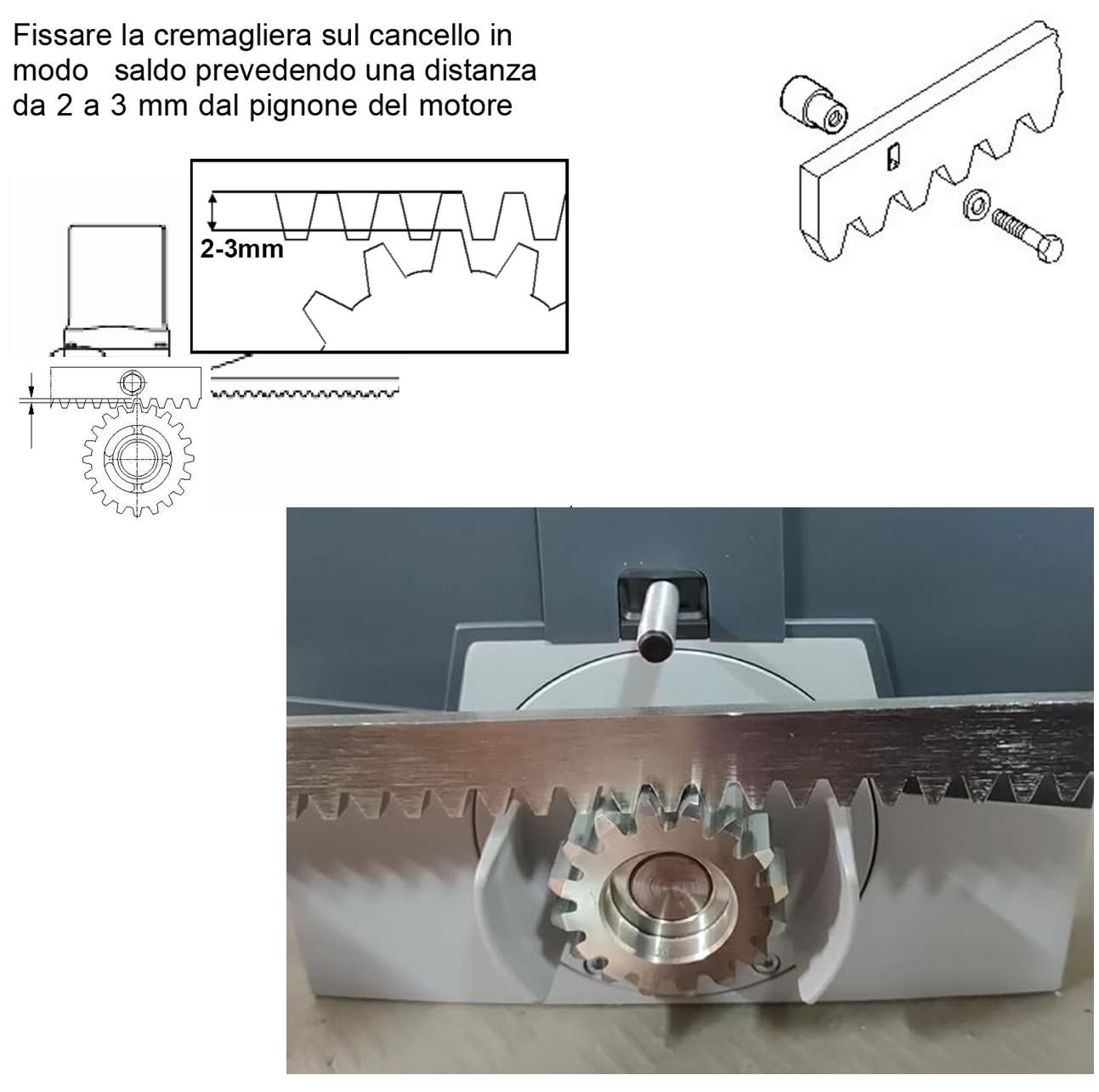 Barre Cremagliera Universale M4 Due Moduli da 1 MT Con 80 Denti in Acciaio Zincato 12X30 mm Portata 22 Q.li Max 30 Q.li Fissaggio Tre Bulloni Per Metr - 2
