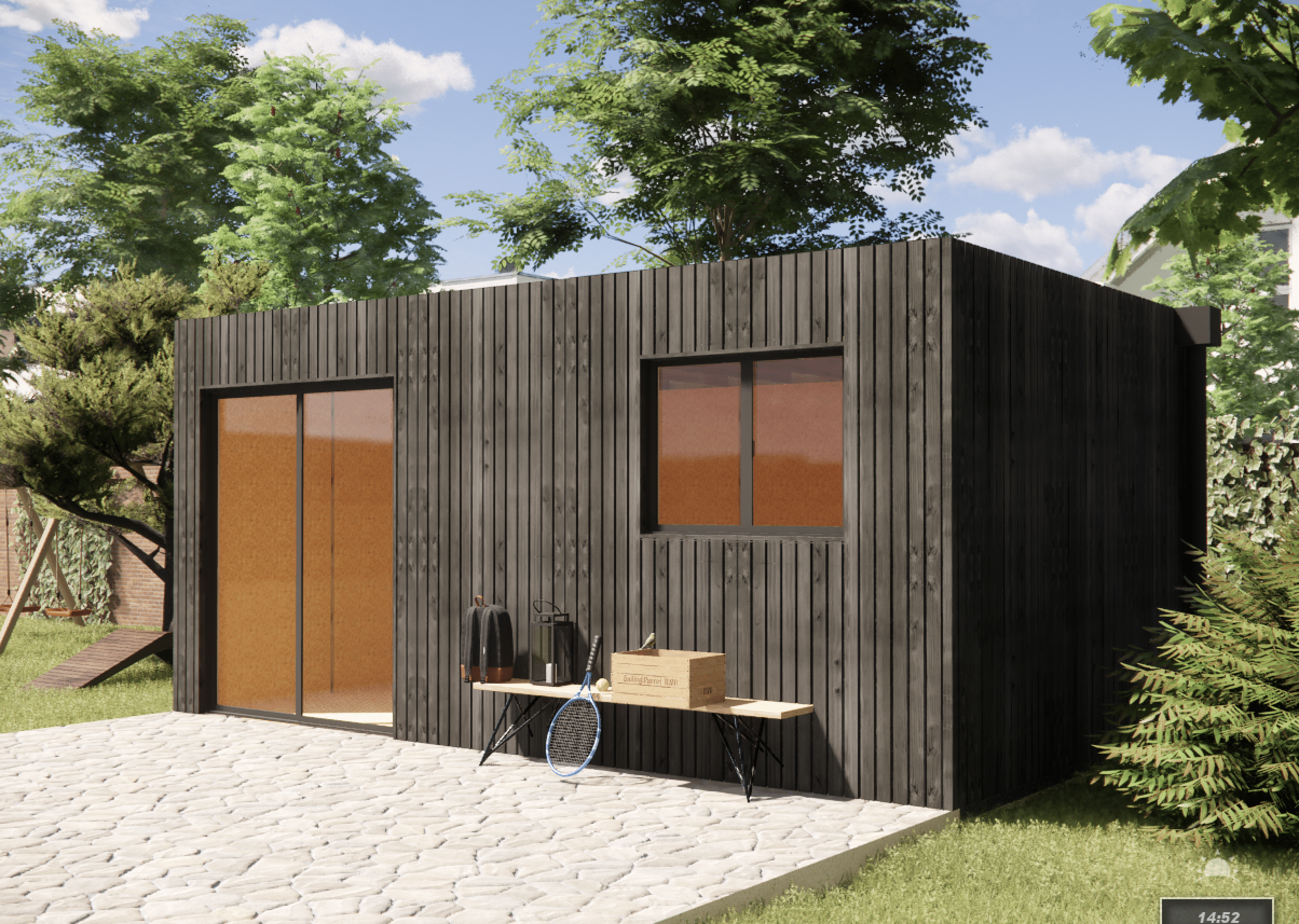 Bureau de jardin ossature bois en bois 5,5 x 3,5 x 2,7 m avec plancher isolé - 6