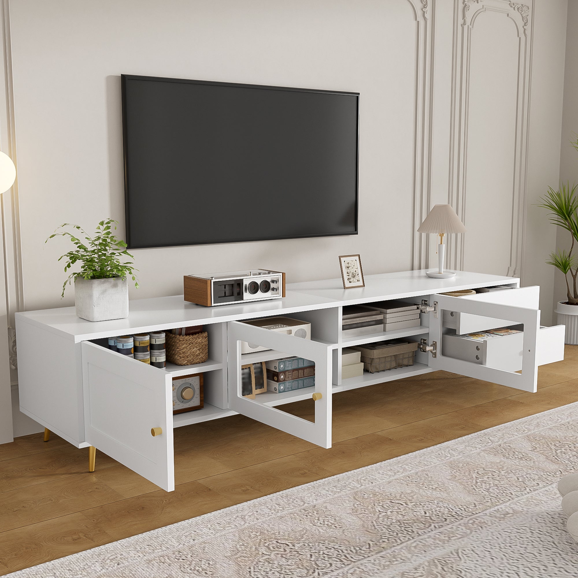 Suport TV modern 170x40x28cm - cu 2 sertare și 3 uși - Rafturi ...