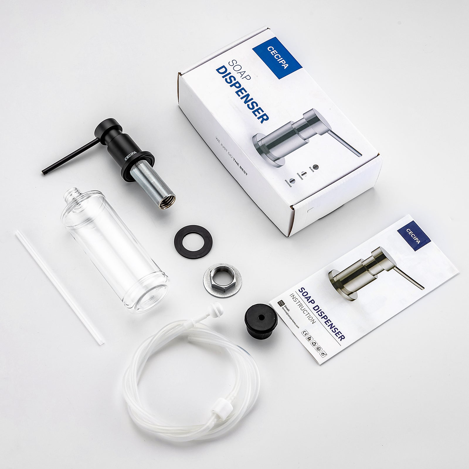 Cecipa max Distributeur de Savon Noir-Distributeur de Savon pour Evier avec Récipient de 300ML + Tuyau d'extension en Silicone de 1,25M,EU Modèle - 9
