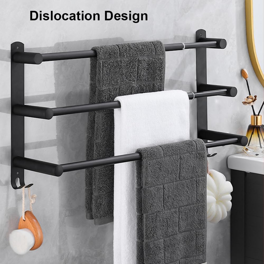 Porte-serviettes de salle de bain en acier inoxydable, rétractable 43-78 cm (noir, 3 niveaux) - 7