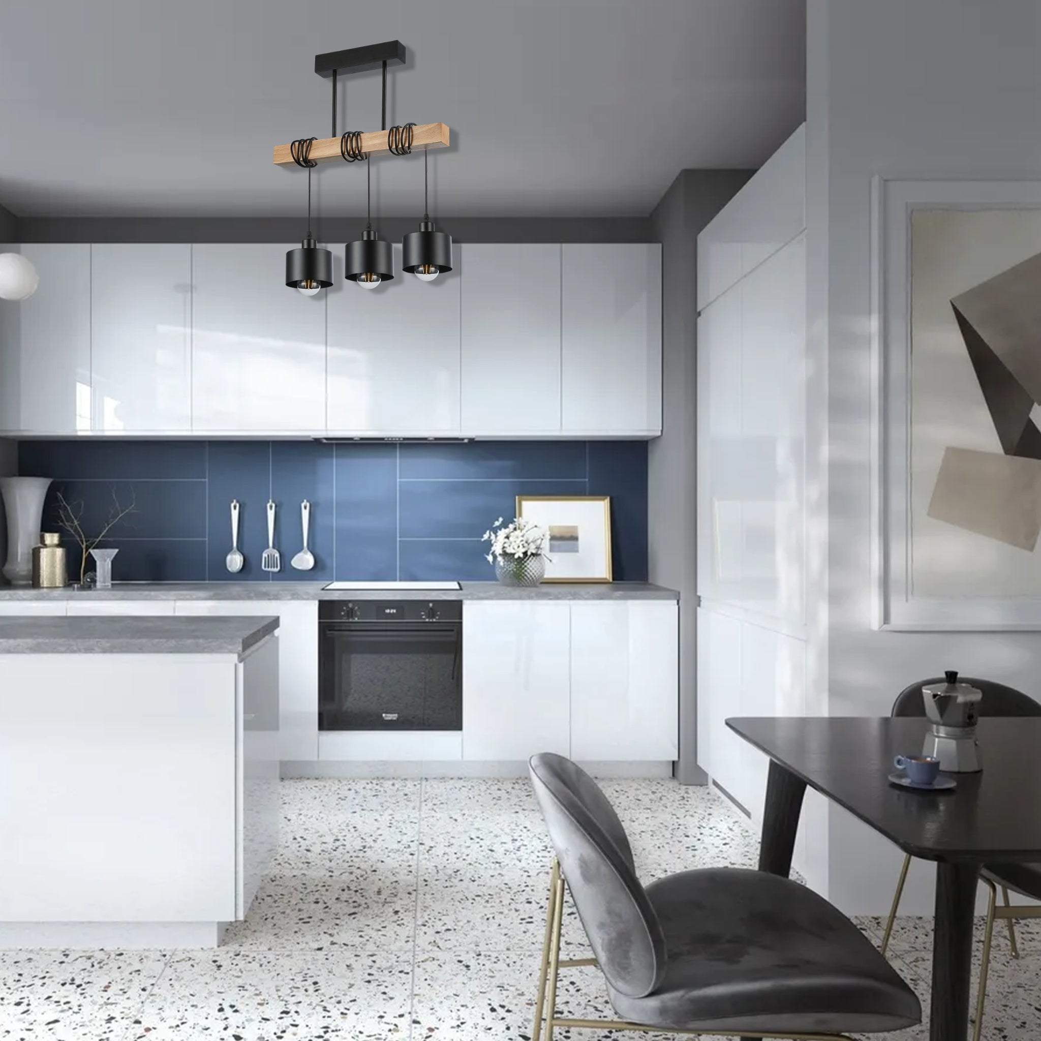 Lampa wisząca żyrandol Elza E27 3-punktowa 167 cm IP20 czarna drewno dąb MasterLED - 4