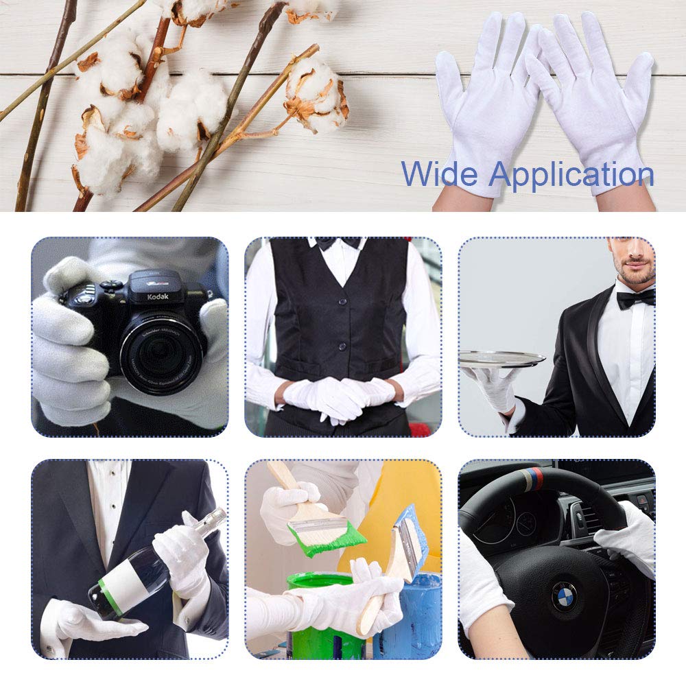 12 Paires de Gants en Coton Blanc, Gants en Coton, Confortables et Respirants, Gants de Coton Blanc Réutilisables Gants Blancs Gants Coton - 7