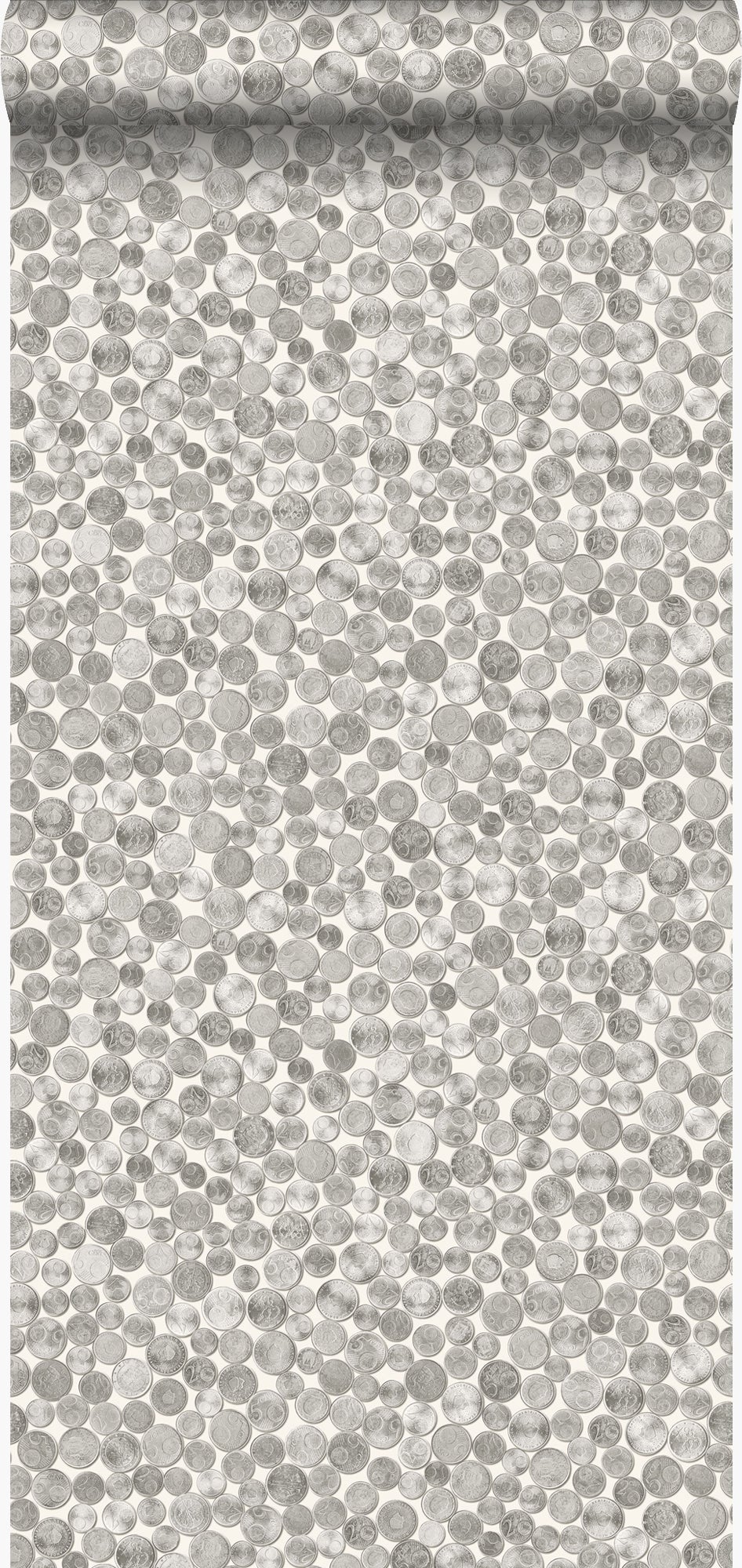 Papel pintado monedas metálicas blanco marfil y gris - 53 cm x 10,05 m - origin wallcoverings
