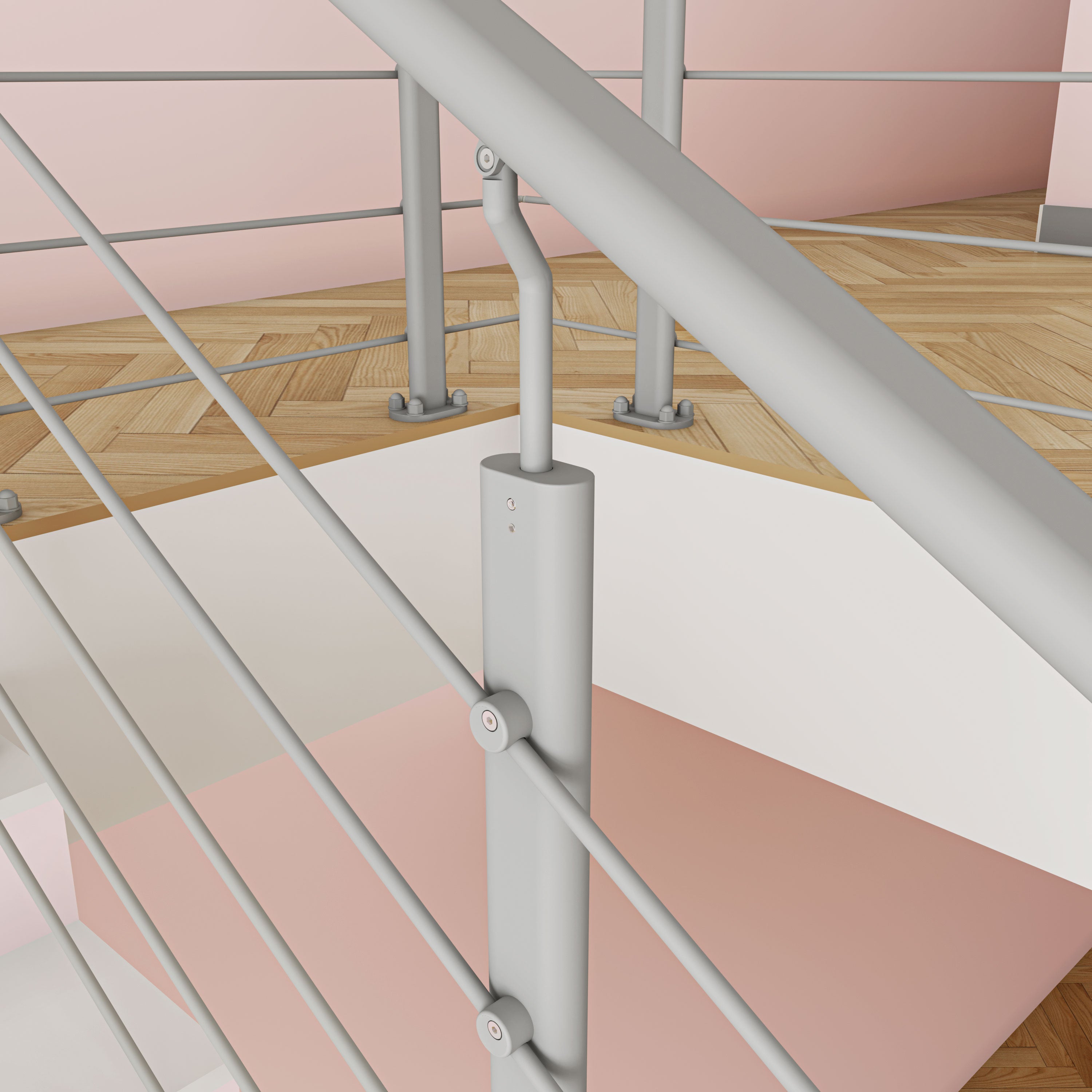 Garde-corps - Intérieur et extérieur - Aluminium argenté - Avec 5 traverses et 1 main courante - 150cm - Rampe d'escalier pose à plat - 6