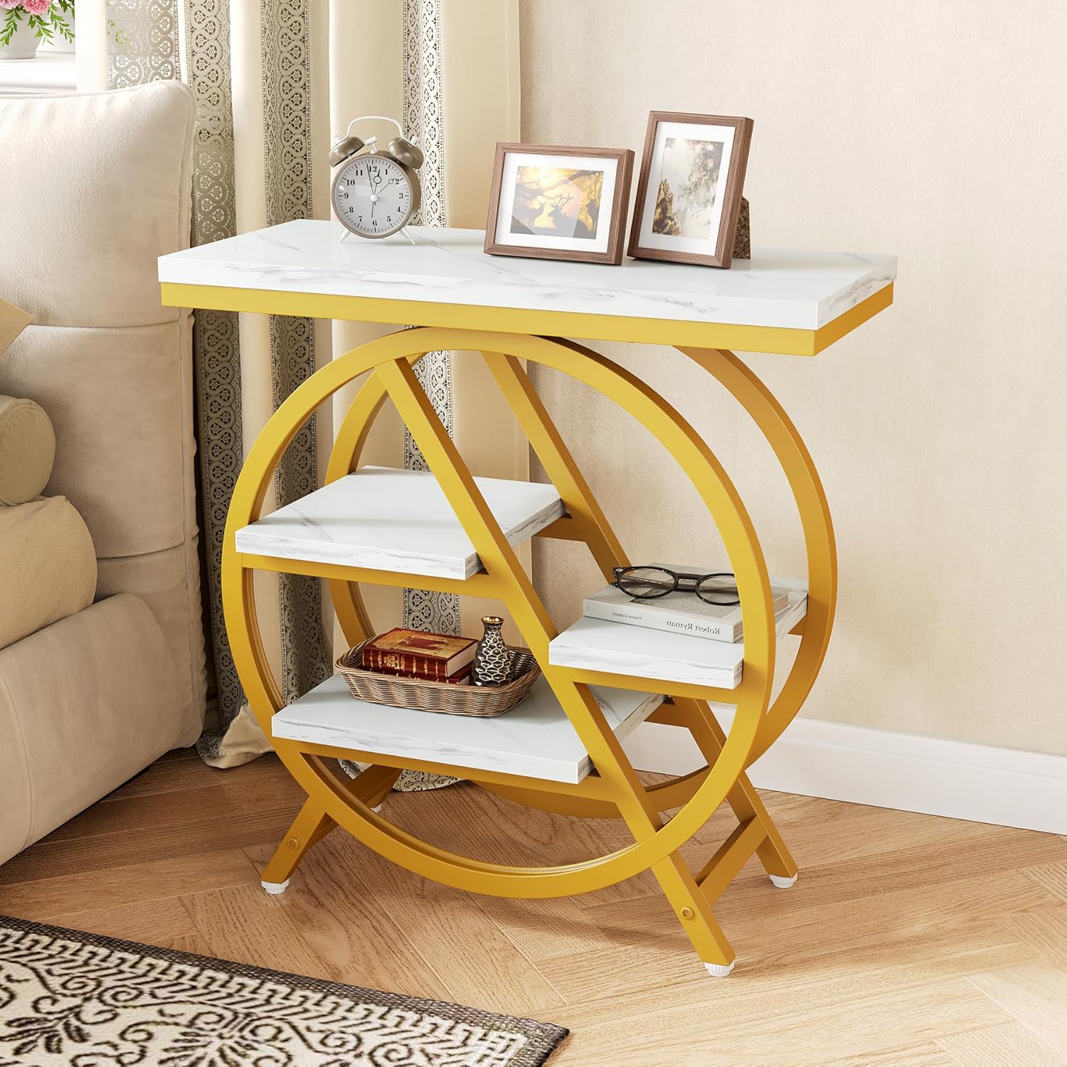 Tavolino Stretto Salvaspazio Con Cassetto - Mobiletto Sottile In Legno E Metallo Per Soggiorno, Cucina, Ingresso - Marrone Vintage 40x18x65 Cm