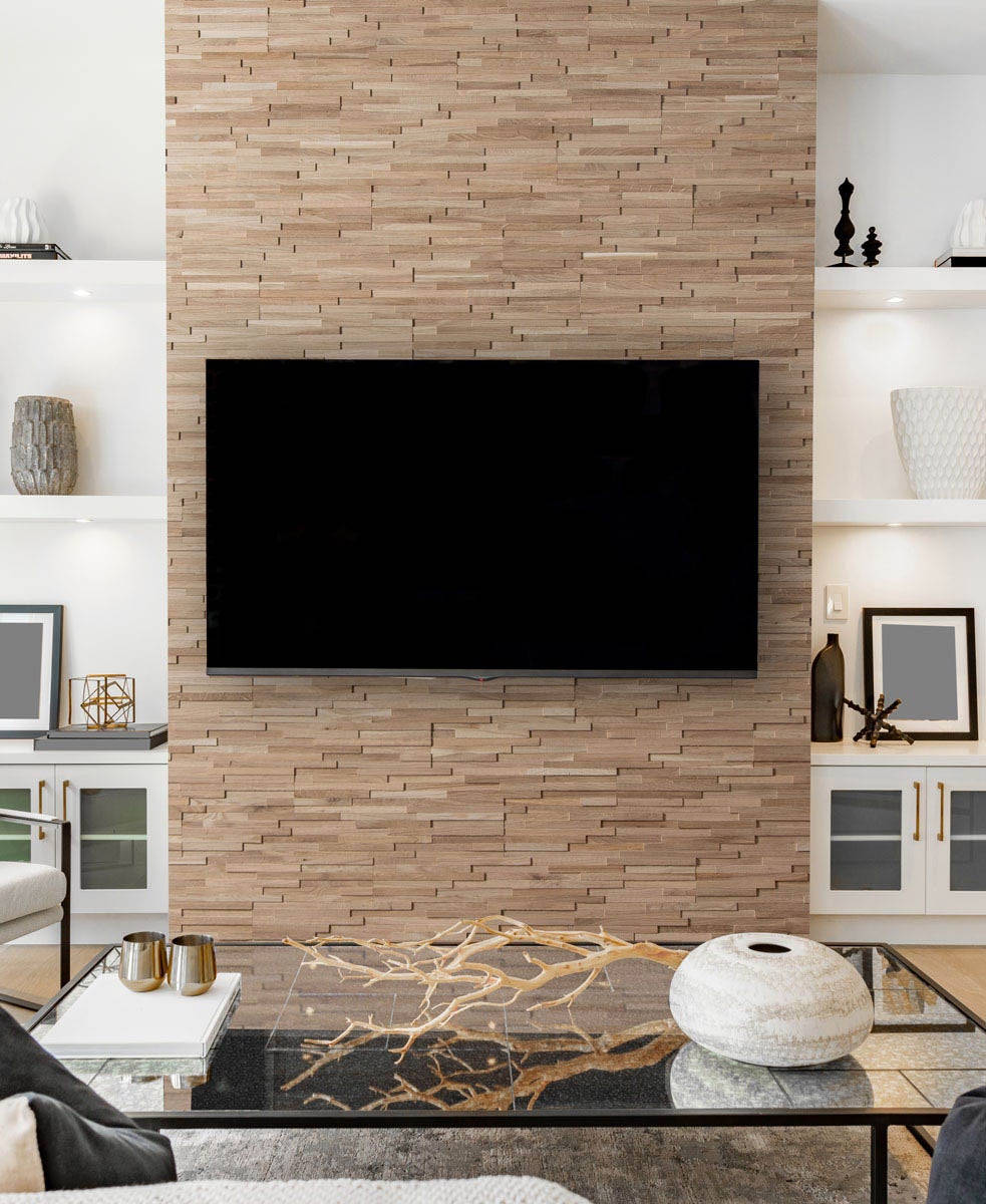 Painel de parede em madeira maciça de carvalho ACE com relevo texturizado 3D - 72x10cm - 14 painéis - 1m² - Revestimento decorativo para paredes - 2