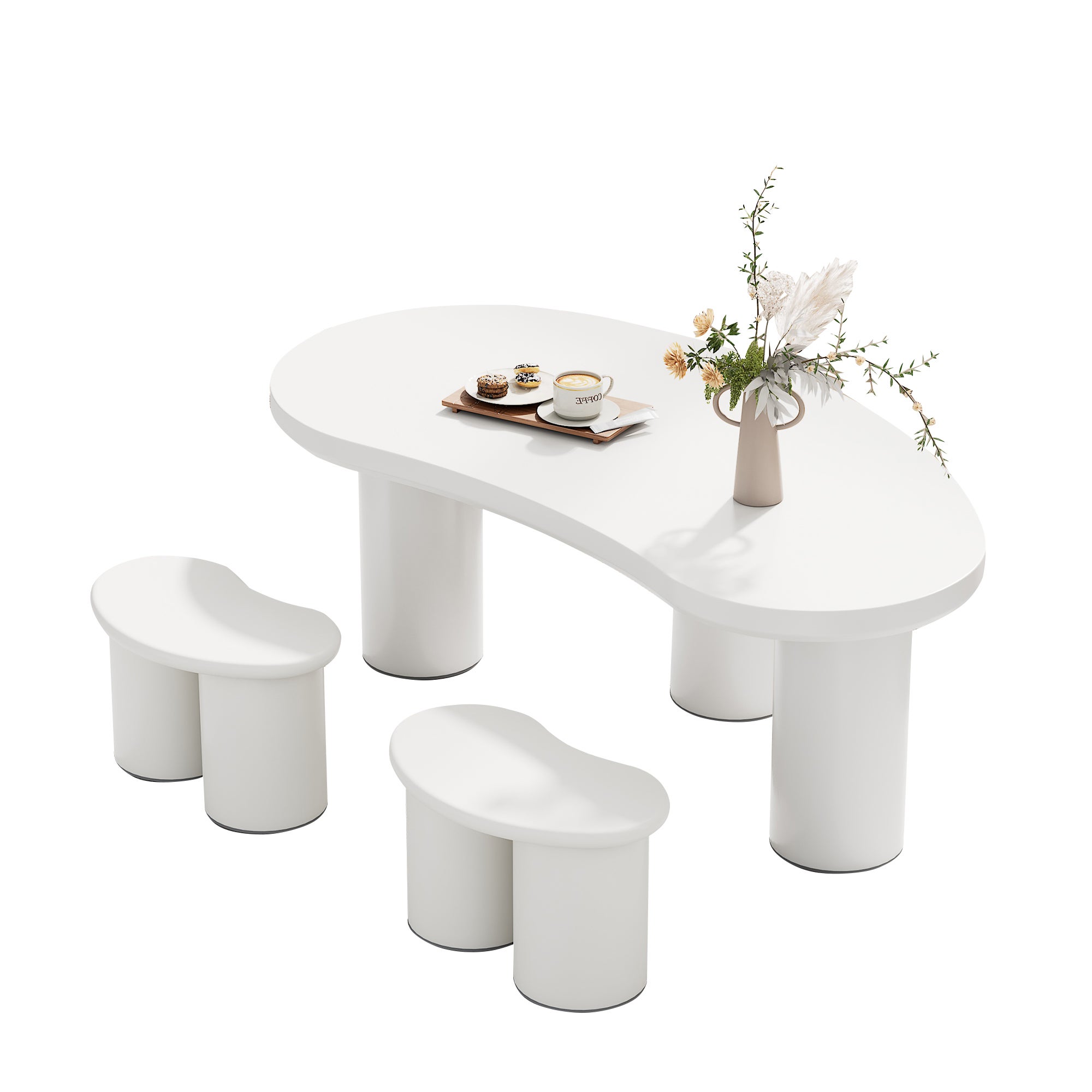 Table basse moderne 107x57x40.5cm forme demi-lune irrégulière bancs MDF ...