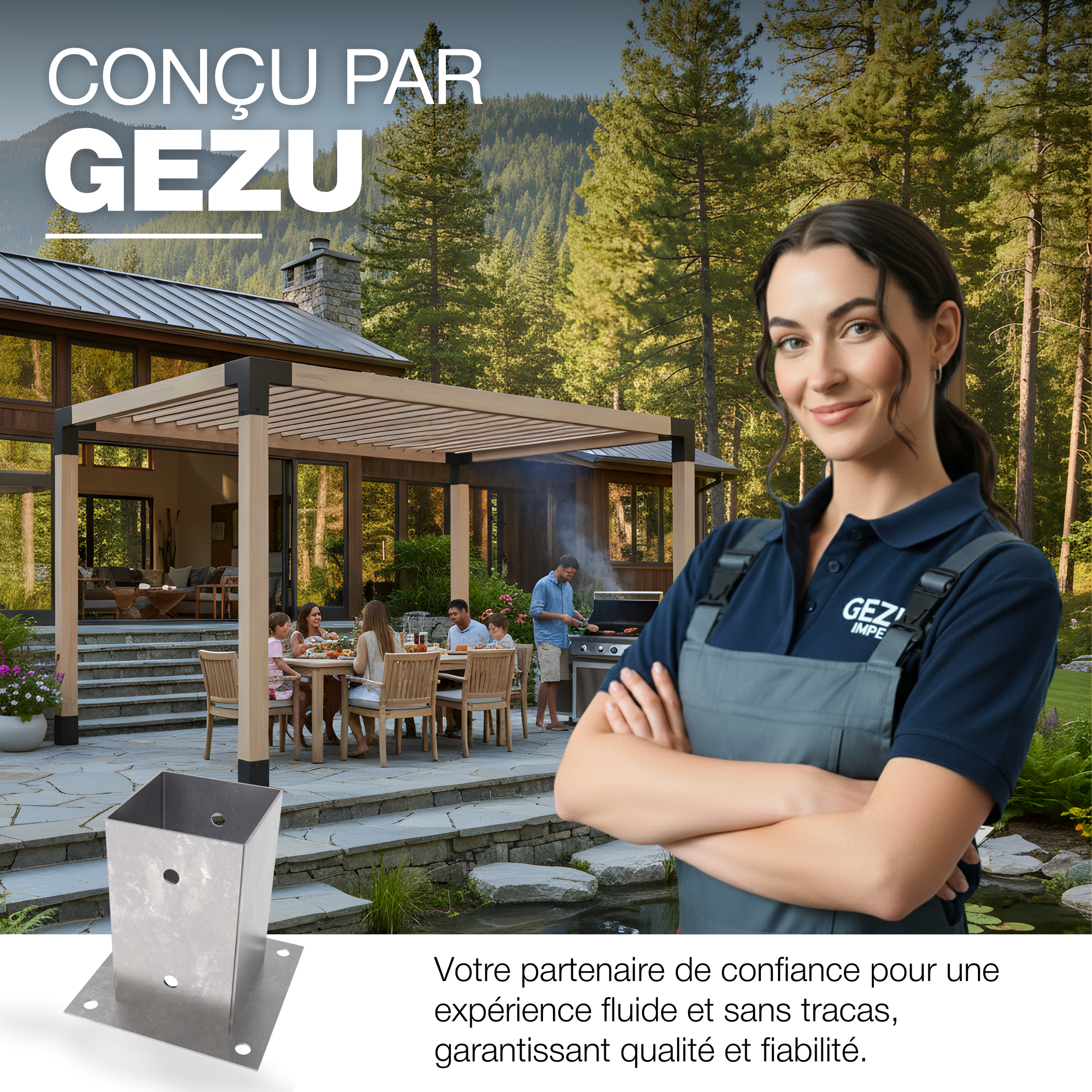Support Poteau a Visser Galvanisé à chaud 200 x 141 x 150 mm pour bois pied platine clôture pergola angle base GeZu Impex - 7