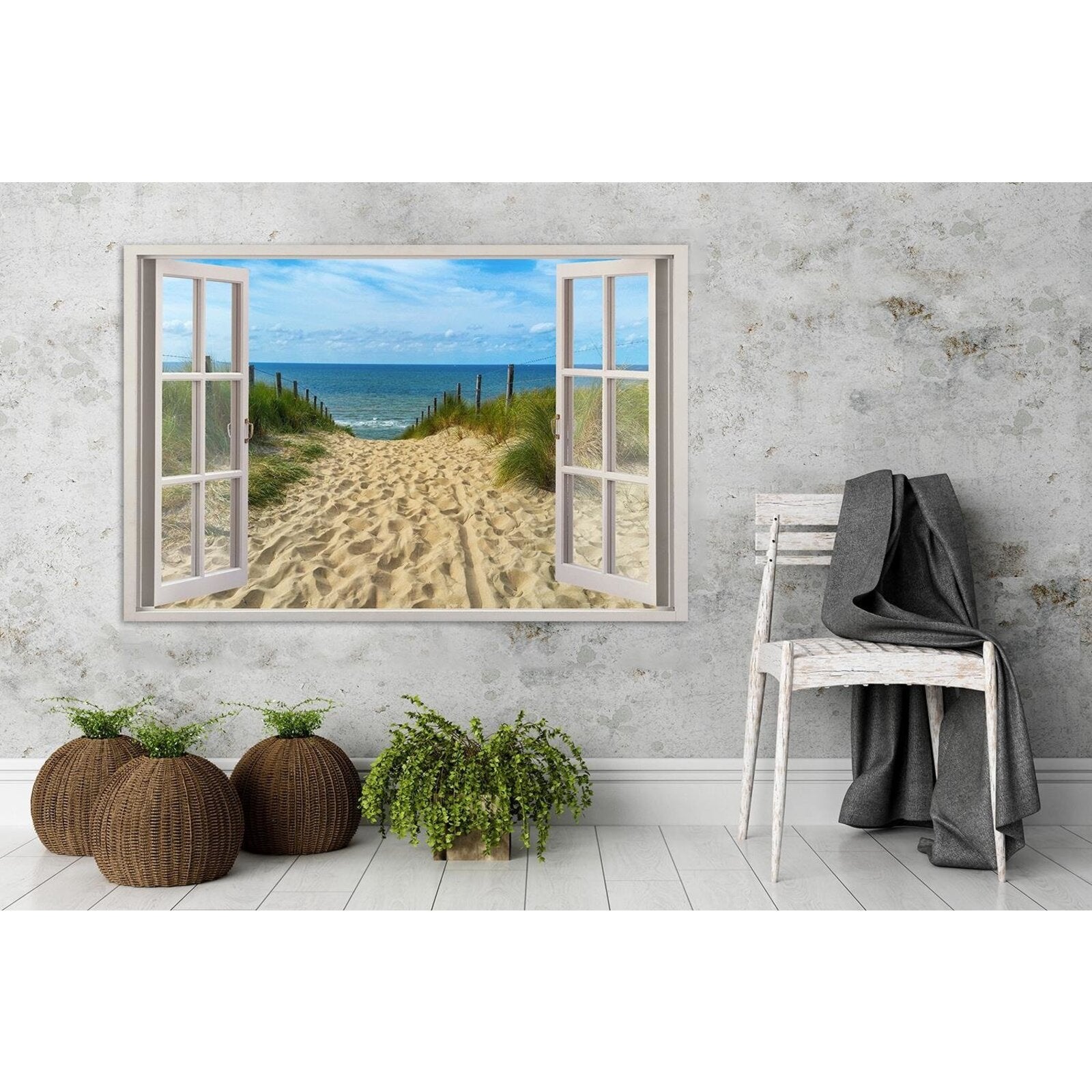 Tableau descente en bois jusqu'à la plage - 120 x 80 cm - 2