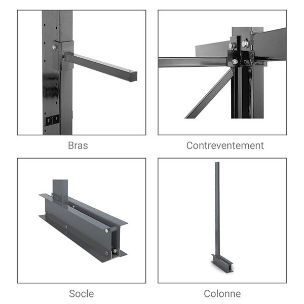 Rack cantilever 3 niveaux - 1 coté - Élément suivant : 2000x1000x800mm - Utilisable uniquement avec un module de départ - RAYCAN/3N/1C/70/S - 5