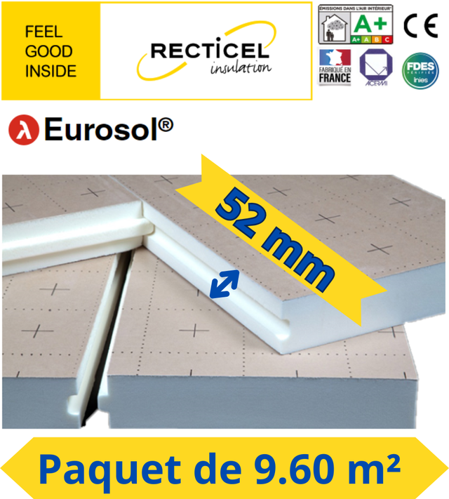 Dalle isolant Polyuréthane 52 mm EUROSOL R2,40 Colis de 9,60 m²