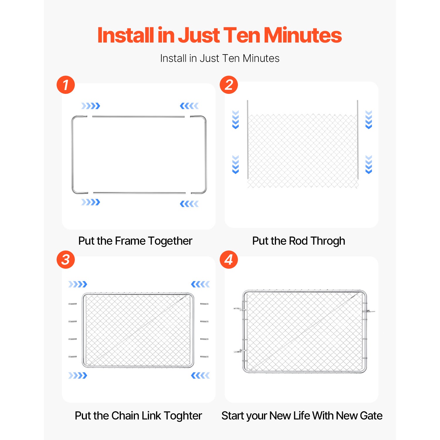 Portillon de jardin 183x122 cm,SucceBuy porte à mailles losangées ajustable,acier galvanisé,facile à installer,idéal pour fermes - 5