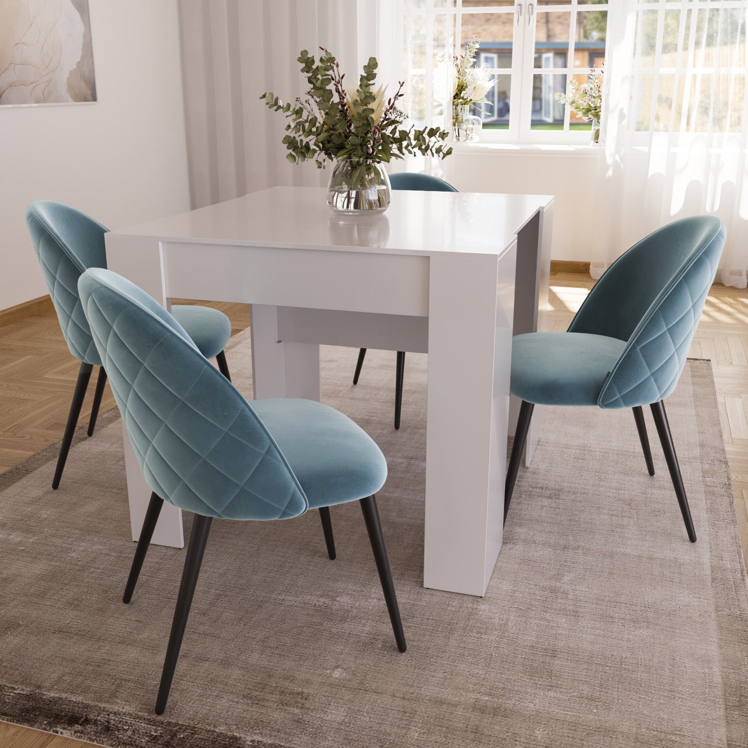 Sedie Da Pranzo Moderne Set Da 2 | Imbottite In Tessuto Verde Con Schienale Alto E Gambe Metalliche - 4