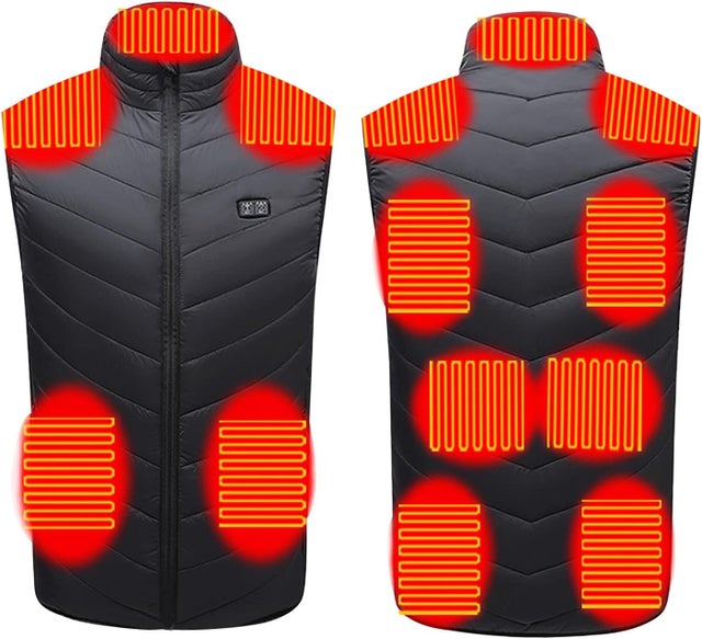 Gilet chauffant pour le corps, chauffage noir à neuf zones à double contrôle, connectivité USB, adapté aux hommes et aux femmes, XL noir
