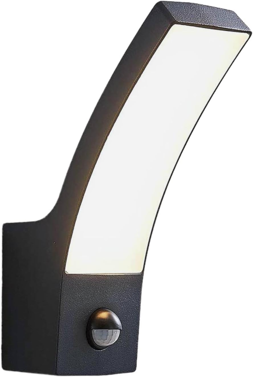 Zewnętrzna lampa ścienna LED z czujnikiem ruchu (wodoodporna, nowoczesny styl, czarne aluminium, 1 światło) - 3000K