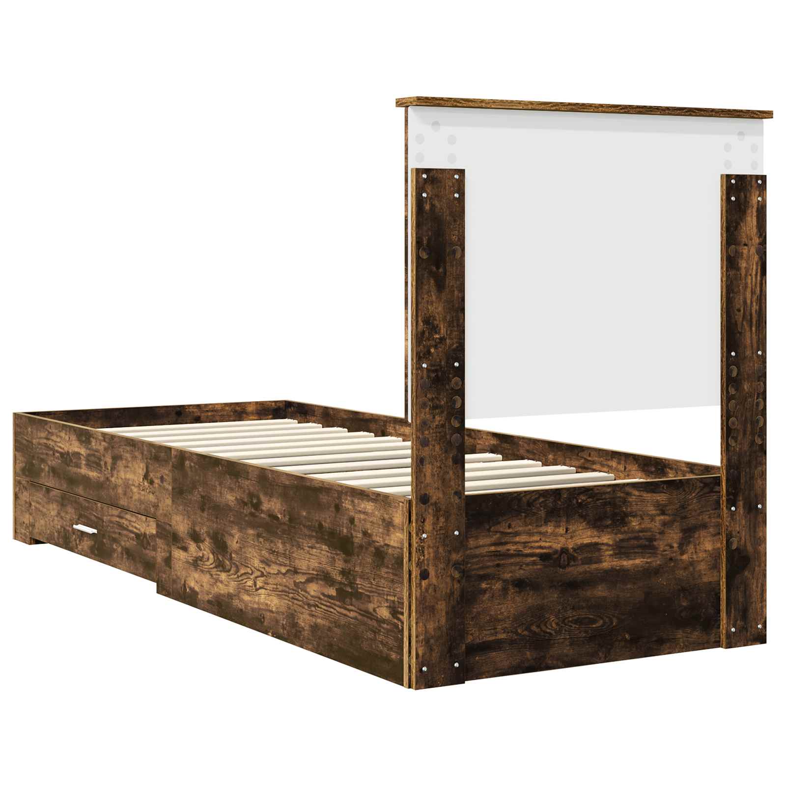 Cadre de lit chêne fumé et argent, panneau de bois, pour la chambre, 70 × 190 cm - 9