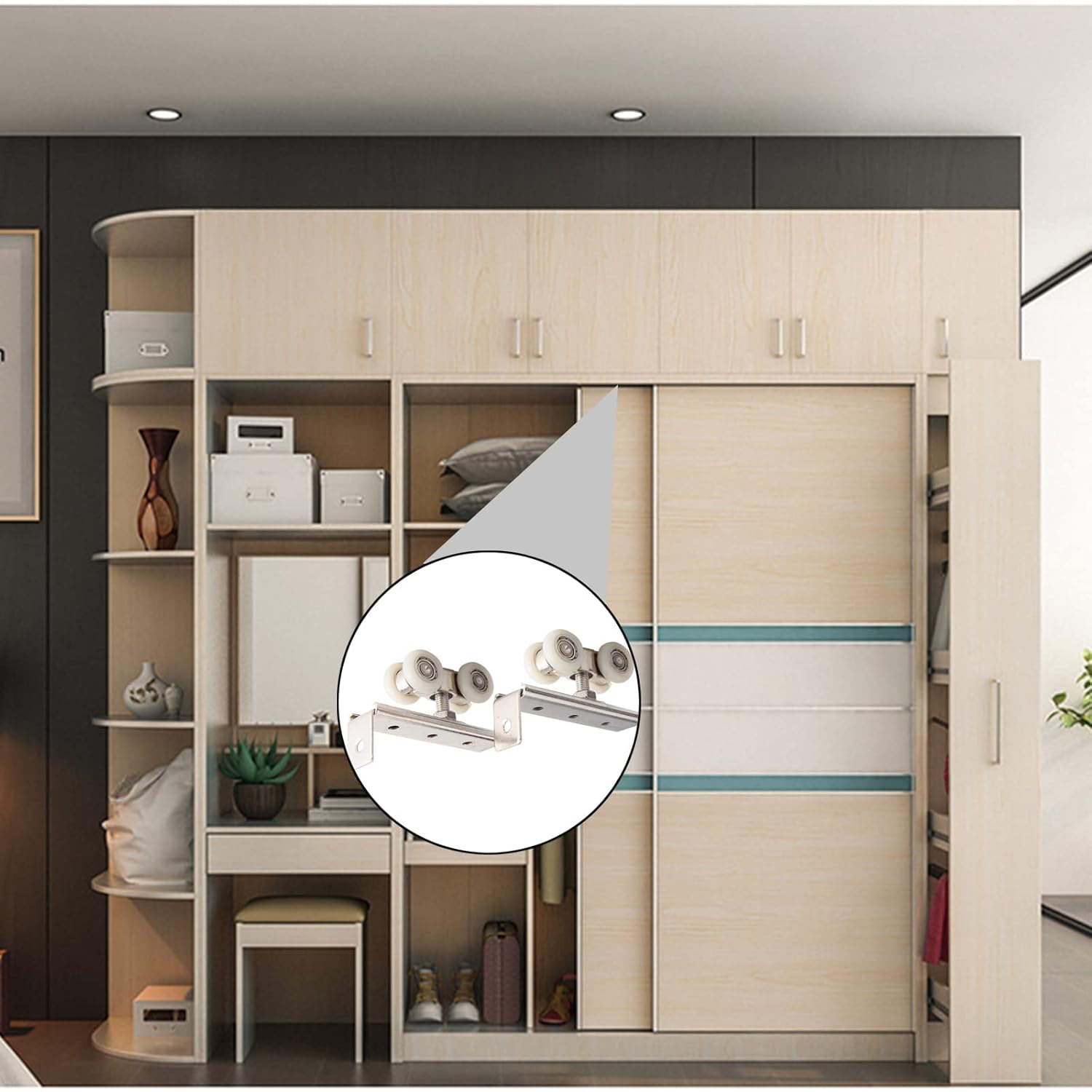 Juego de 2 rodillos para puerta corredera, armario, puerta corredera, mueble, alacena, ventana - 2