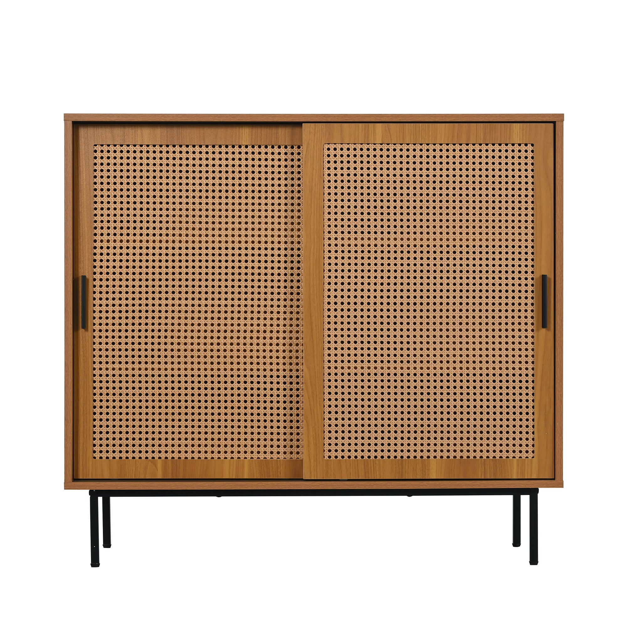 Buffet bas - avec 2 portes coulissantes et étagères réglables - Naturel - 3