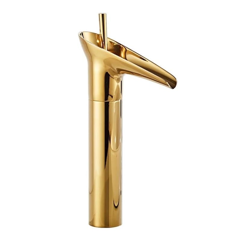 Bateria łazienkowa, bateria wodospadowa, zabytkowa bateria jednouchwytowa do umywalki, ciepła i zimna woda, mosiądz, złoto (wysokość: 31 cm)