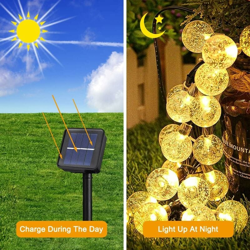 Guirlande lumineuse solaire d'extérieur, 7M, 50 LED, blanc chaud, 8 Modes, adaptée au jardin, à noël et au mariage - 5